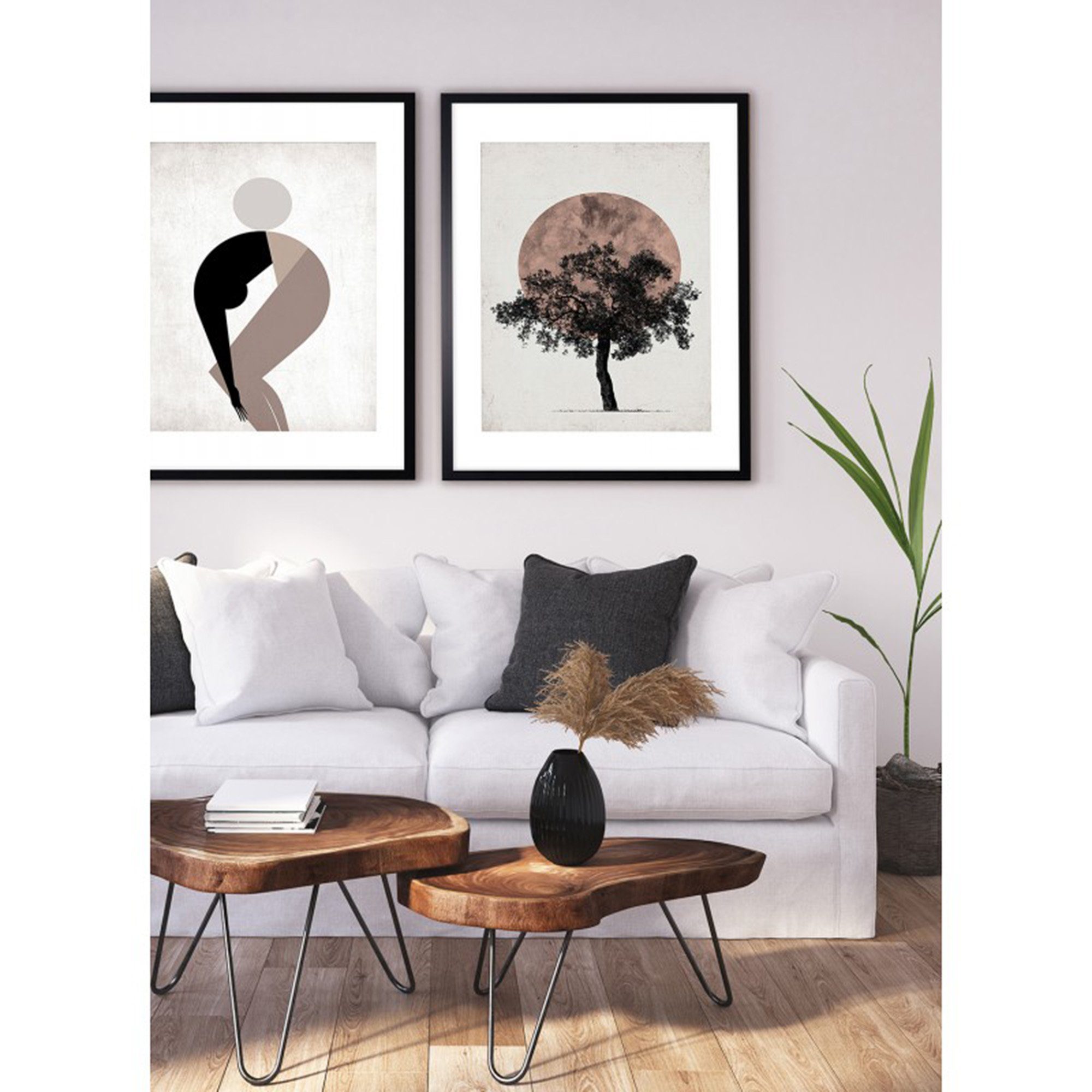 Cosy Home Ideas Bild mit Bild Rahmen und Ohne abwischbar vor vor (1 Gerahmtes Mond Glas, Baum abstrakt laminiert schwarz Wanddeko, Mond Stück), Grafik Baum Kunstdruck