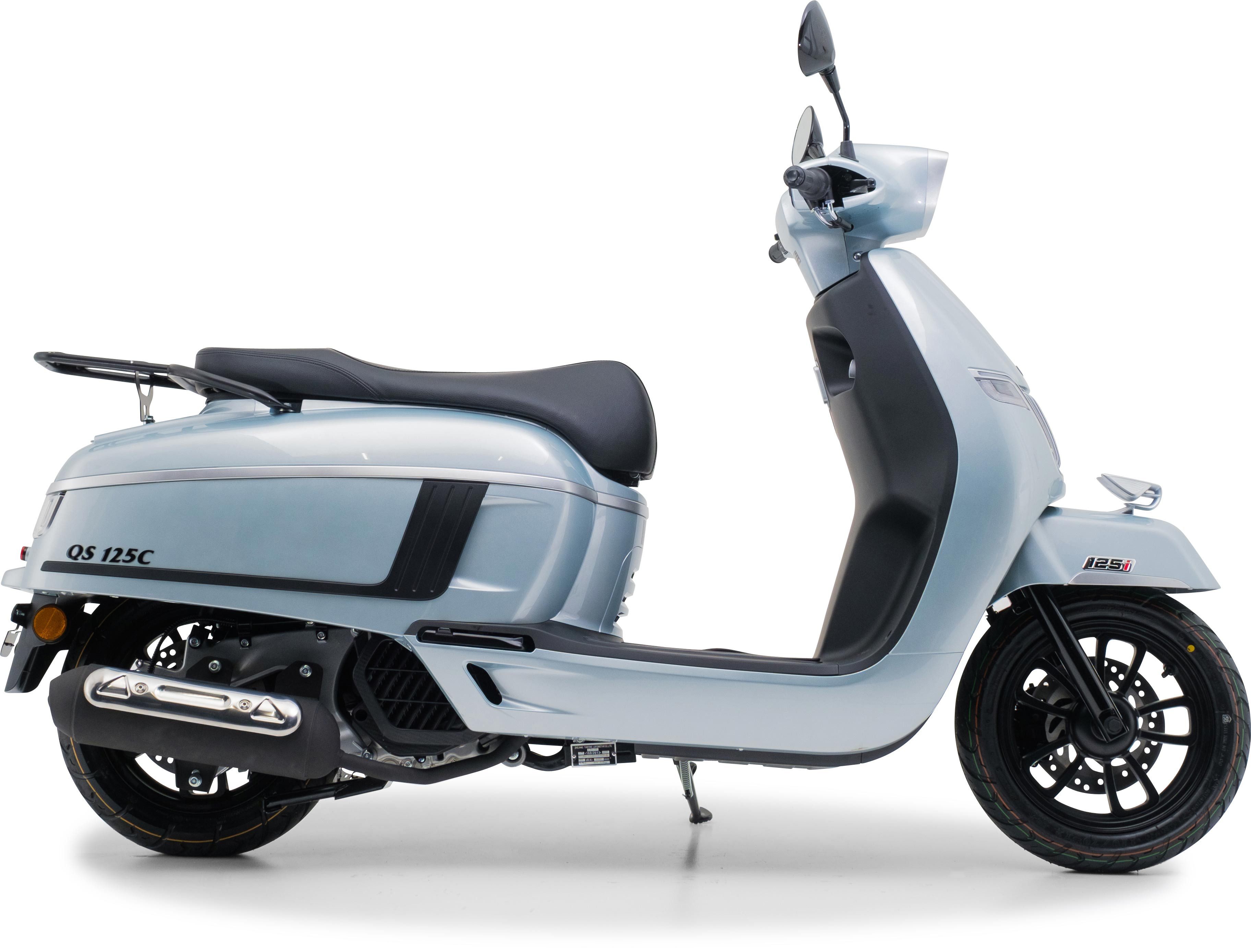 Burnout Motorroller QS125 C Silber, 125 ccm, 99 km/h, Euro 5, Klassisches Design, Keyless Go, Alarmanlage, USB Anschluss