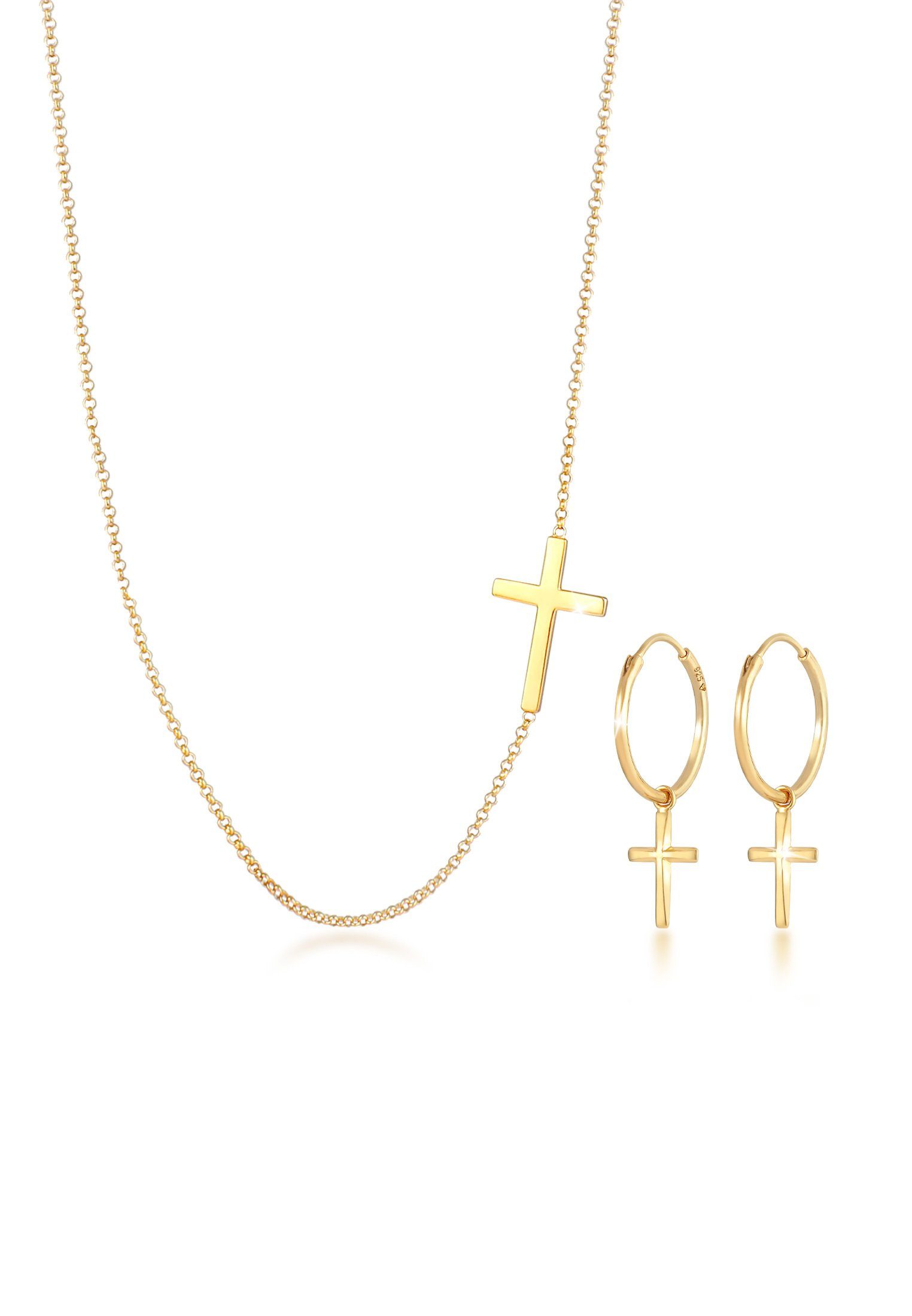 Elli Schmuckset Kette Creolen Ohrringe Kreuz günstig online kaufen