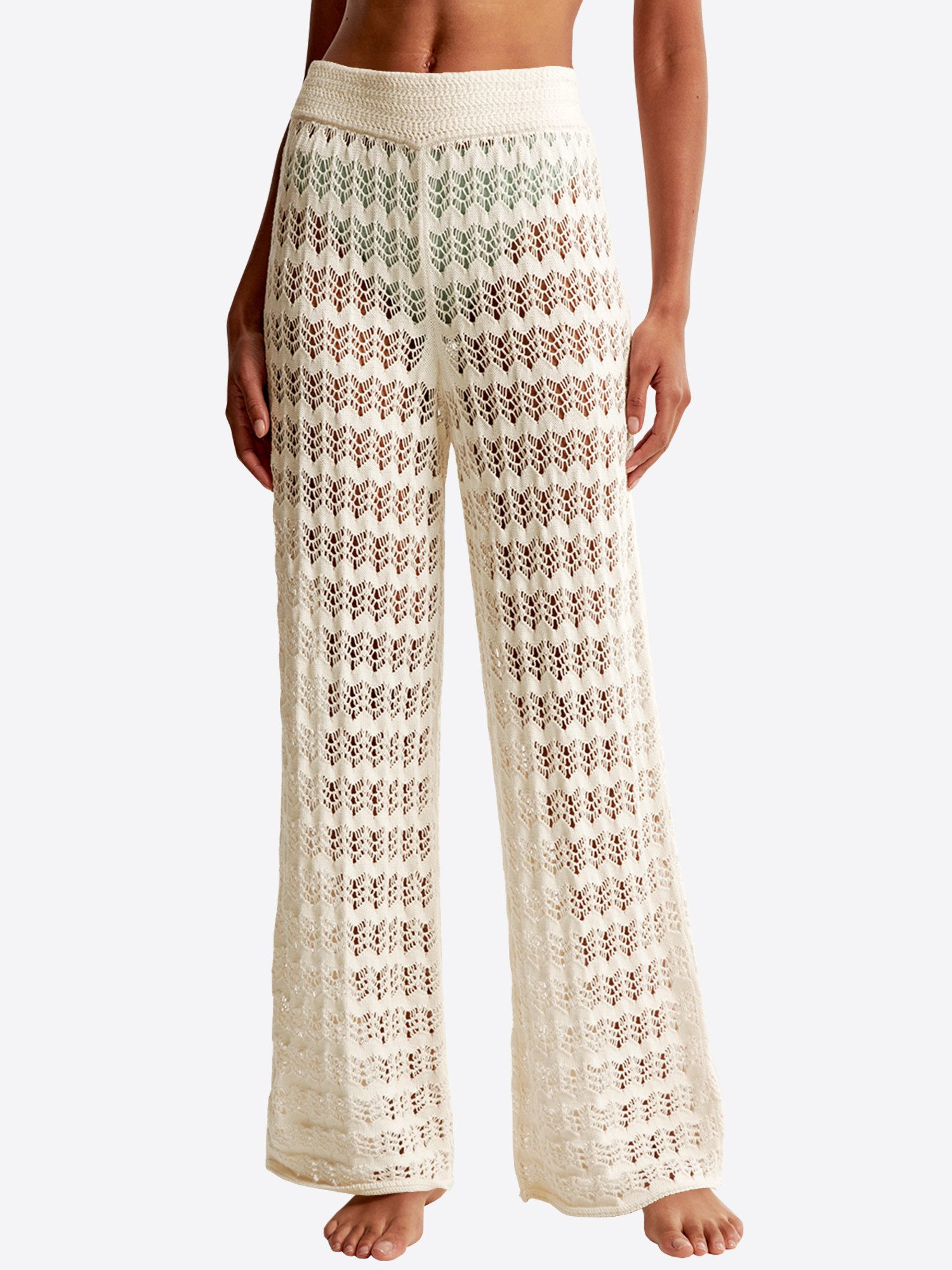 Imily Bela Strickhose Damen Häkelhose weitem Bein Wellen-Häkelmuster Strand günstig online kaufen