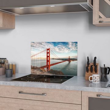 DEQORI Küchenrückwand 'Golden Gate Bridge', Glas Spritzschutz Badrückwand Herdblende