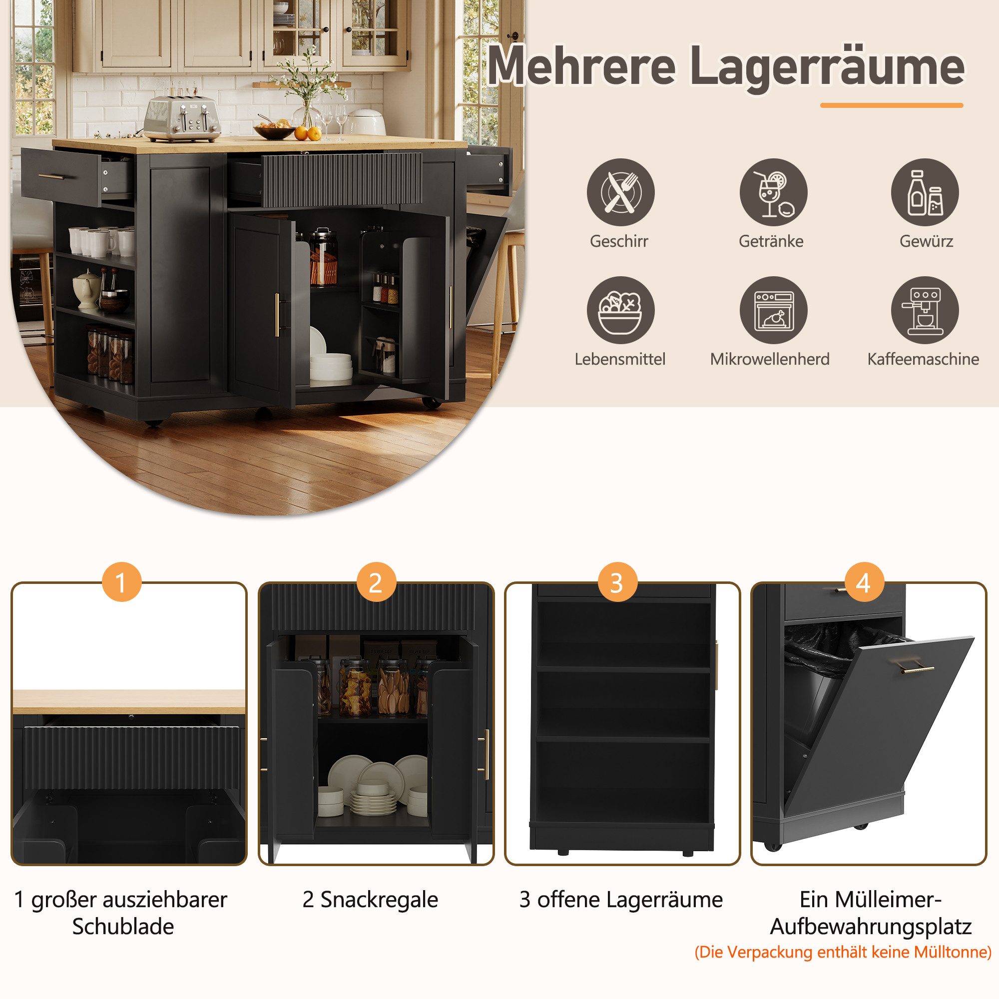 i@home Kücheninsel mit Rollen, Küchenschrank, Servierwagen, 120 x 50 x 92 c günstig online kaufen