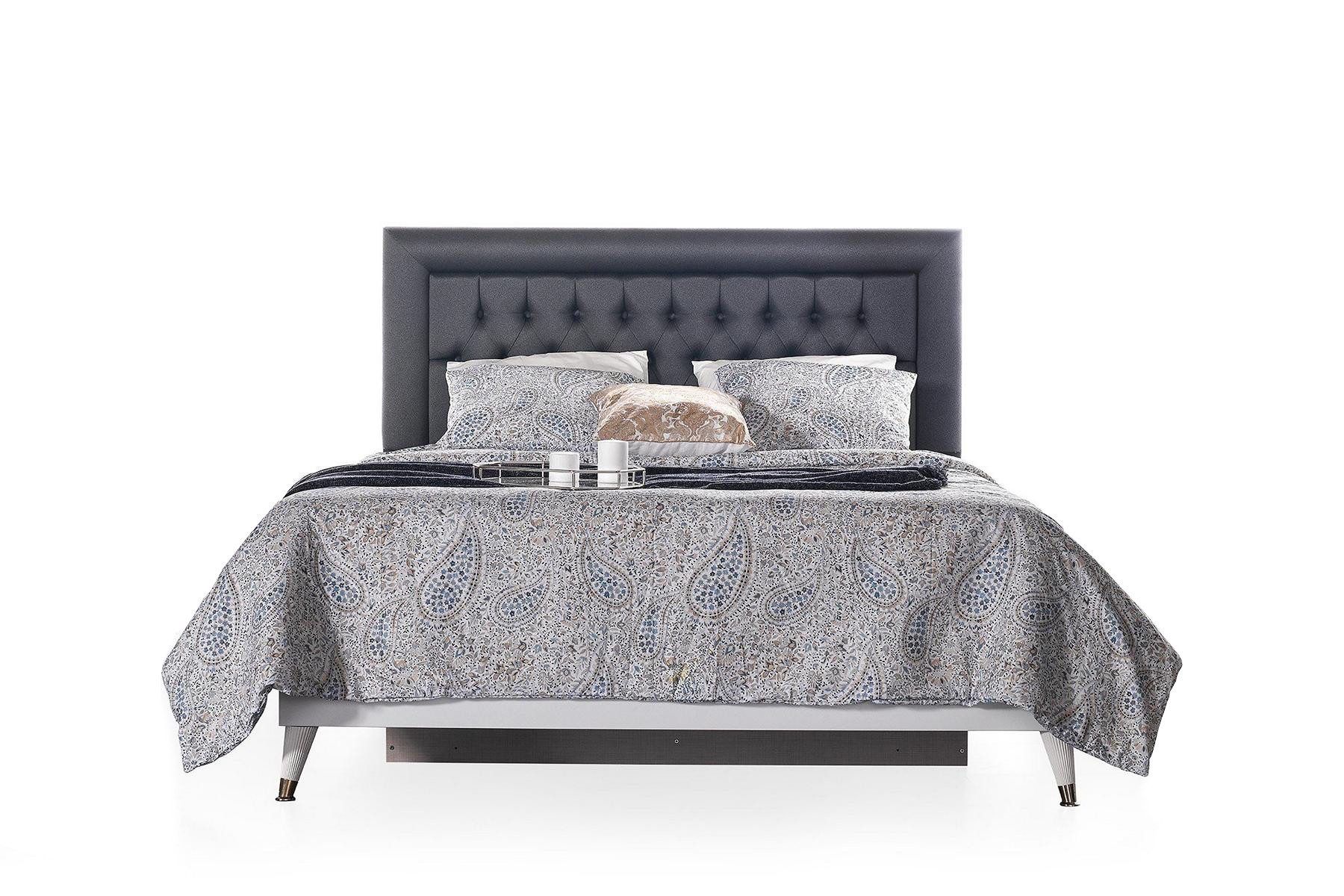 JVmoebel Bett Chesterfield Doppelbett Bett mit Bettkasten Bettrahmen Grau Polster (1-tlg., Bett), Made in Europa
