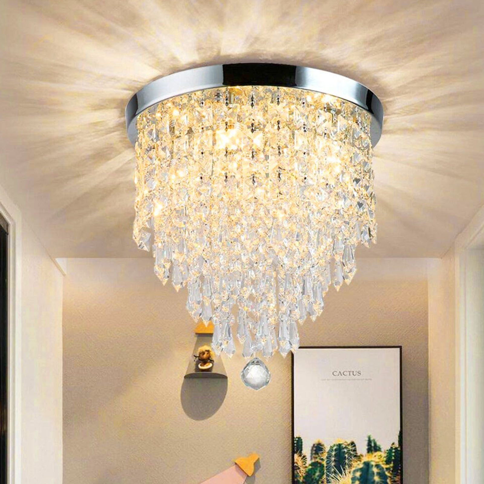 oyajia Deckenleuchte Edelstahl Kristall Kronleuchter Deckenleuchte, G9--3 Lampenfassung, LED wechselbar, Design im Chrom-Stil,für Schlafzimmer, Wohnzimmer, Esszimmer