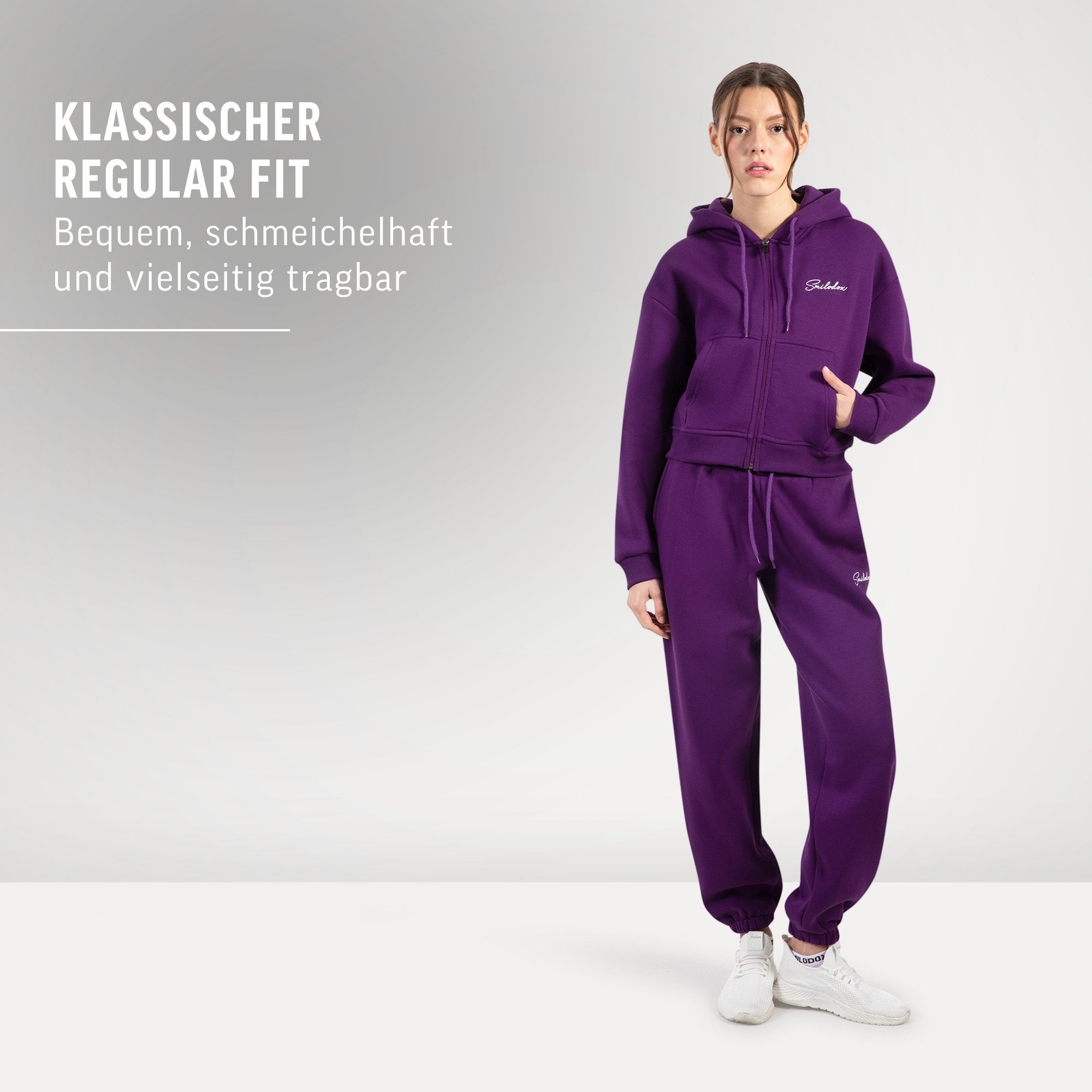 Smilodox Jogginghose Enara, Regular Fit Sweathose mit Seitentaschen, Elastischer Bund mit Tunnelzug Dezentes Stick-Logo Bequeme Freizeithose Sport Freizeit