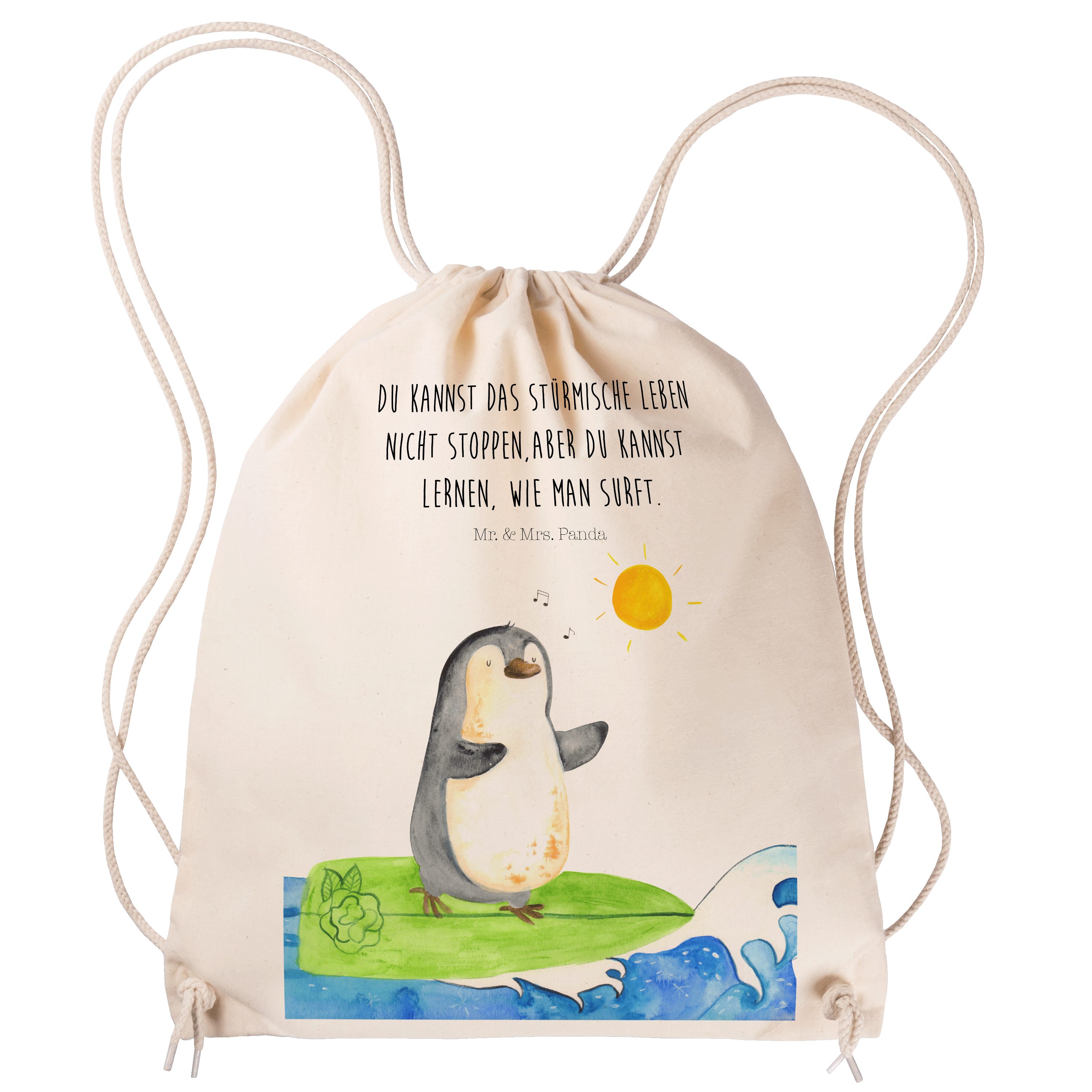 Wellen, - Mr. Mrs. (1-tlg) Geschenk, Urlaub, Transparent Pinguin Surfer & Sporttasche Sportbeutel - Panda