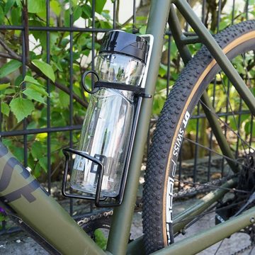 FISCHER Fahrrad Trinkflasche Alu Trinkflaschen-Halter Big Fahrrad, Verstellbare Halterung für 1L und 1,5L PET-Flaschen mit Sicherung