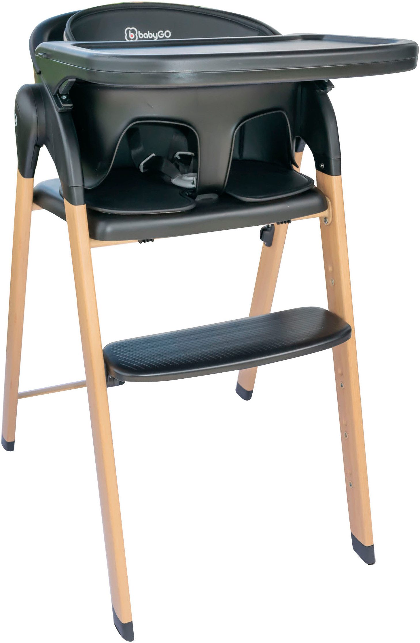 BabyGo Hochstuhl Levels, black wood optic, platzsparend zusammenklappbar – Bild 5 von 5