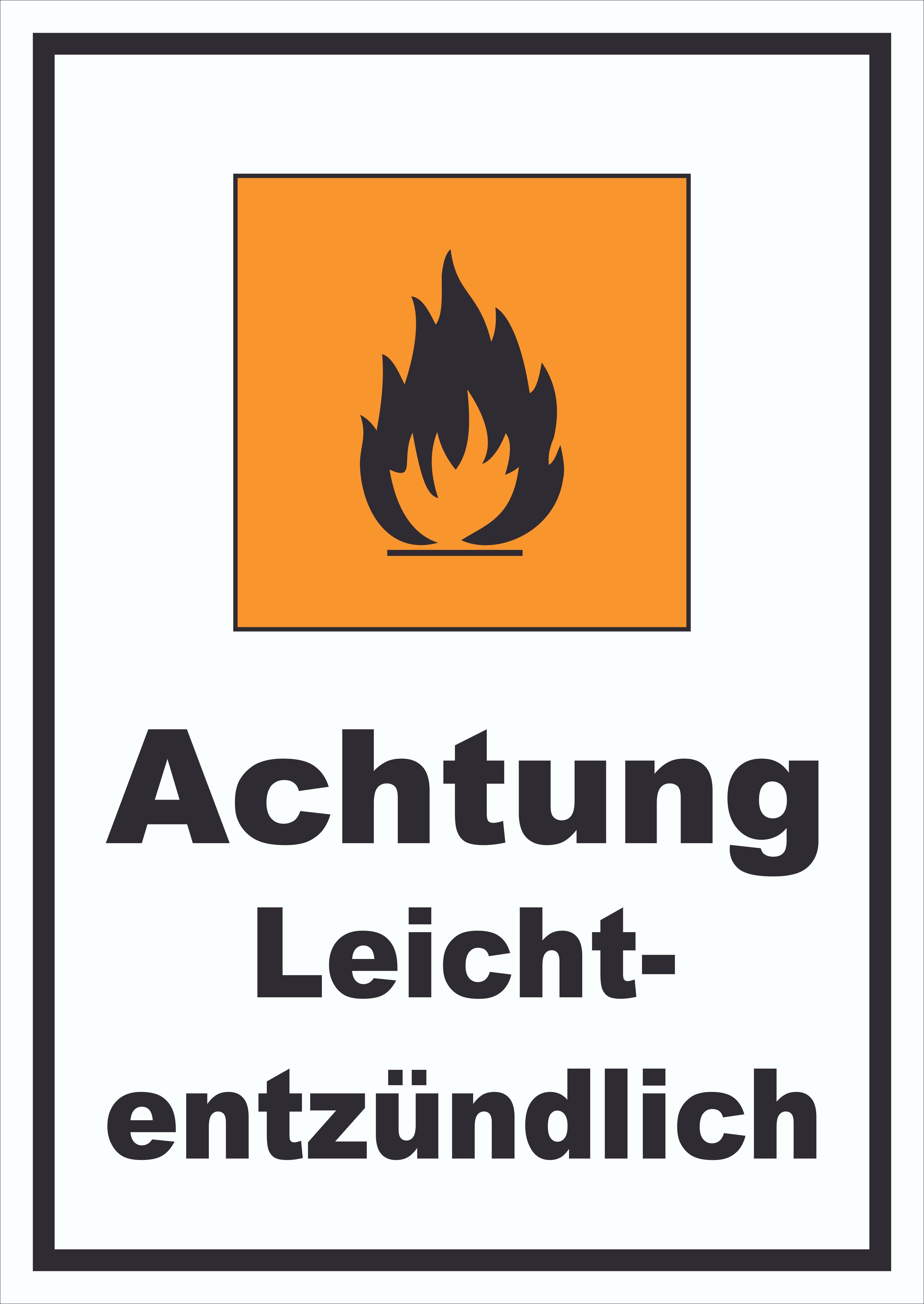 Hinweisschild Schild Gefahrensymbol Leichtentzündlich Flamme hochkant