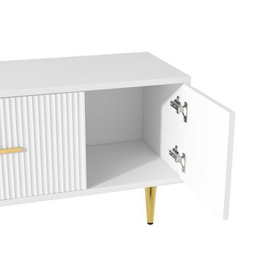 Merax Lowboard mit goldenen Füße und Griffe aus Metall, TV-Schrank mit 2 Schubladen und 2 Türen, Fernsehtisch, Breite: 170cm