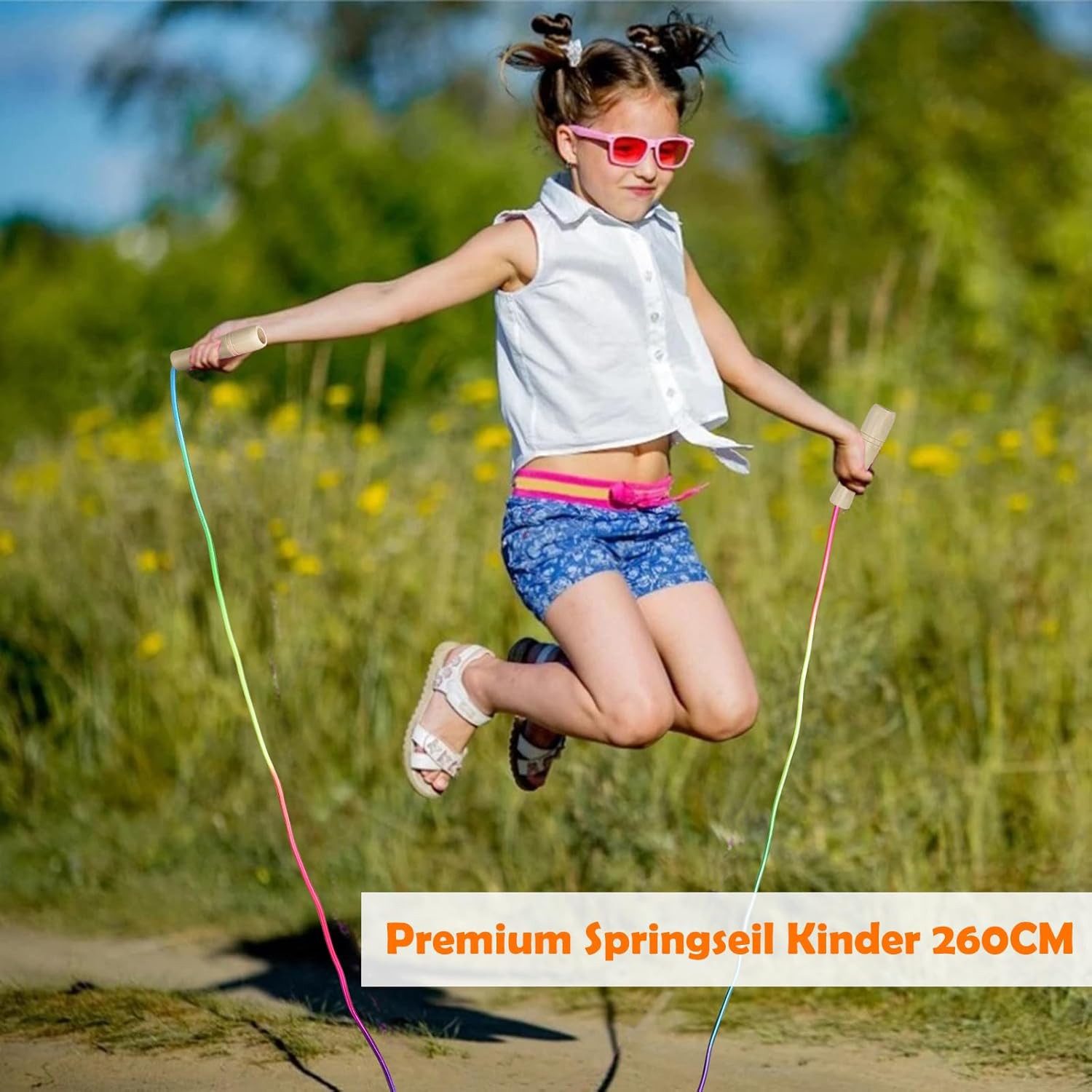 AFKSMILE Springseil Springseil Kinder,260cm Verstellbare Seilspringen Kinder mit Holzgriff, Jump Rope for Kids, Adjustable Skipping Rope, Kids Jump Ropes