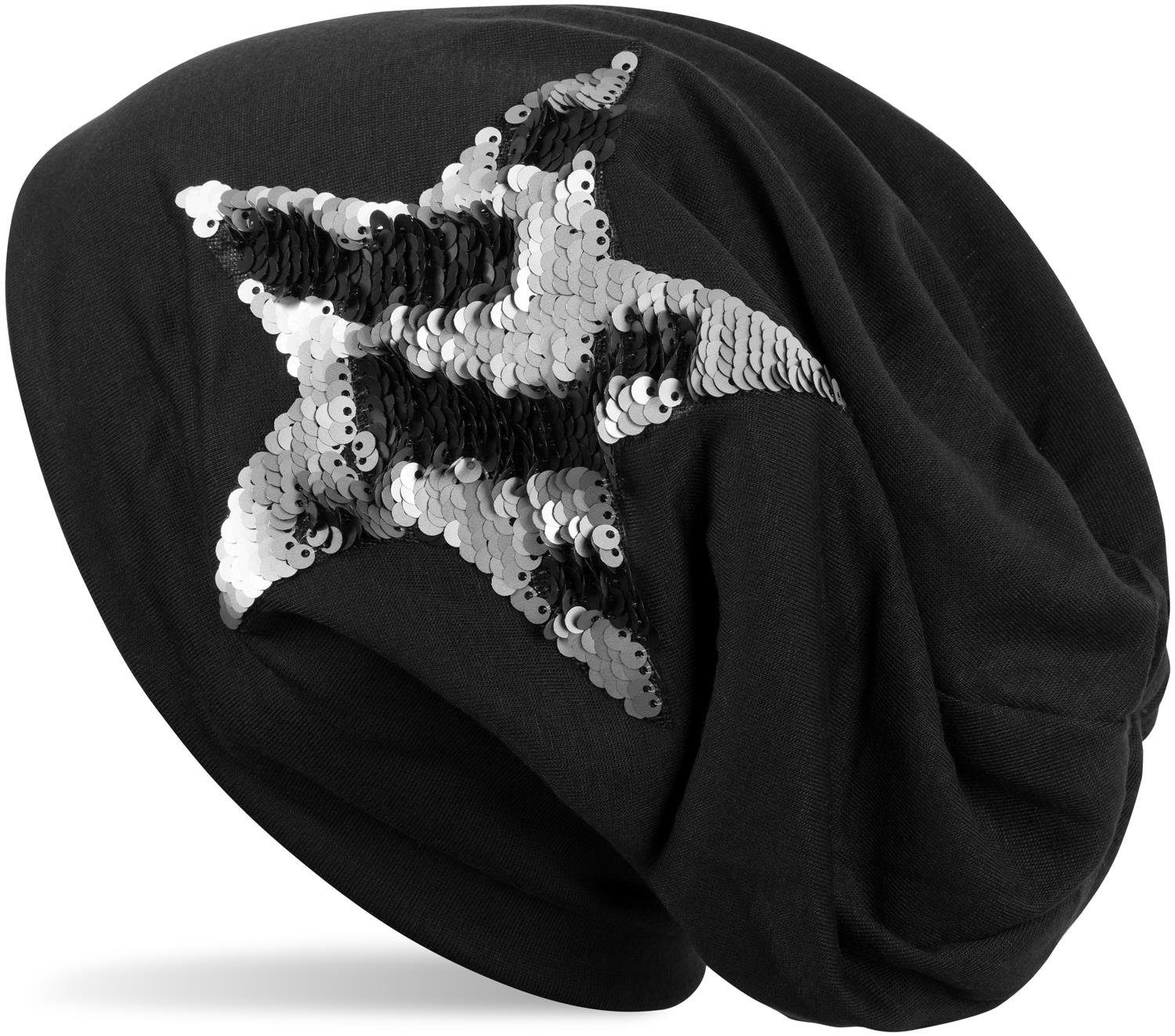 styleBREAKER Beanie (1-St) Beanie mit Schwarz Stern Wendepailletten