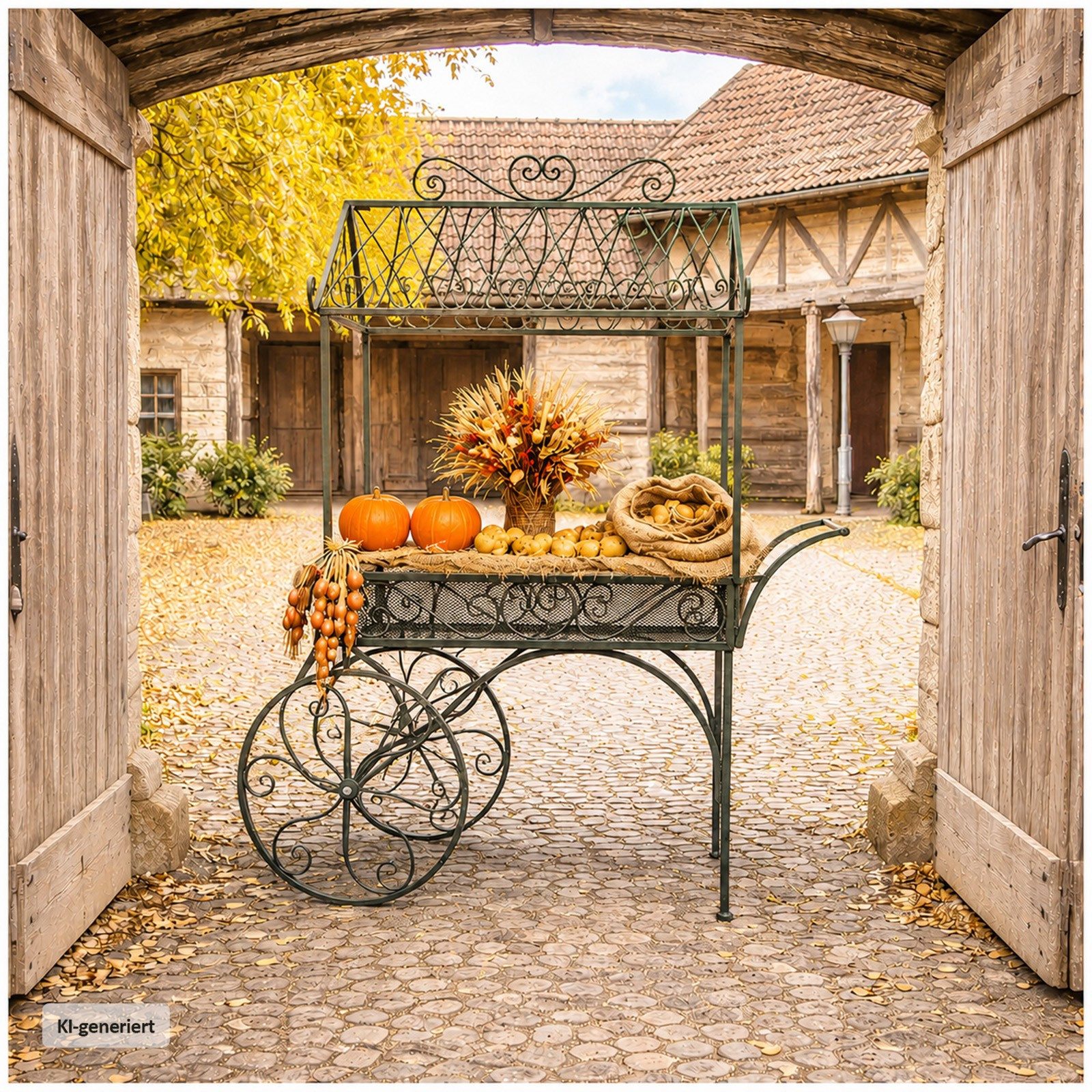 HTI-Living Gartenfigur Marktwagen Verena, (1 Stück, 1 Wagen ohne Dekoration), Metallwagen auf Rädern