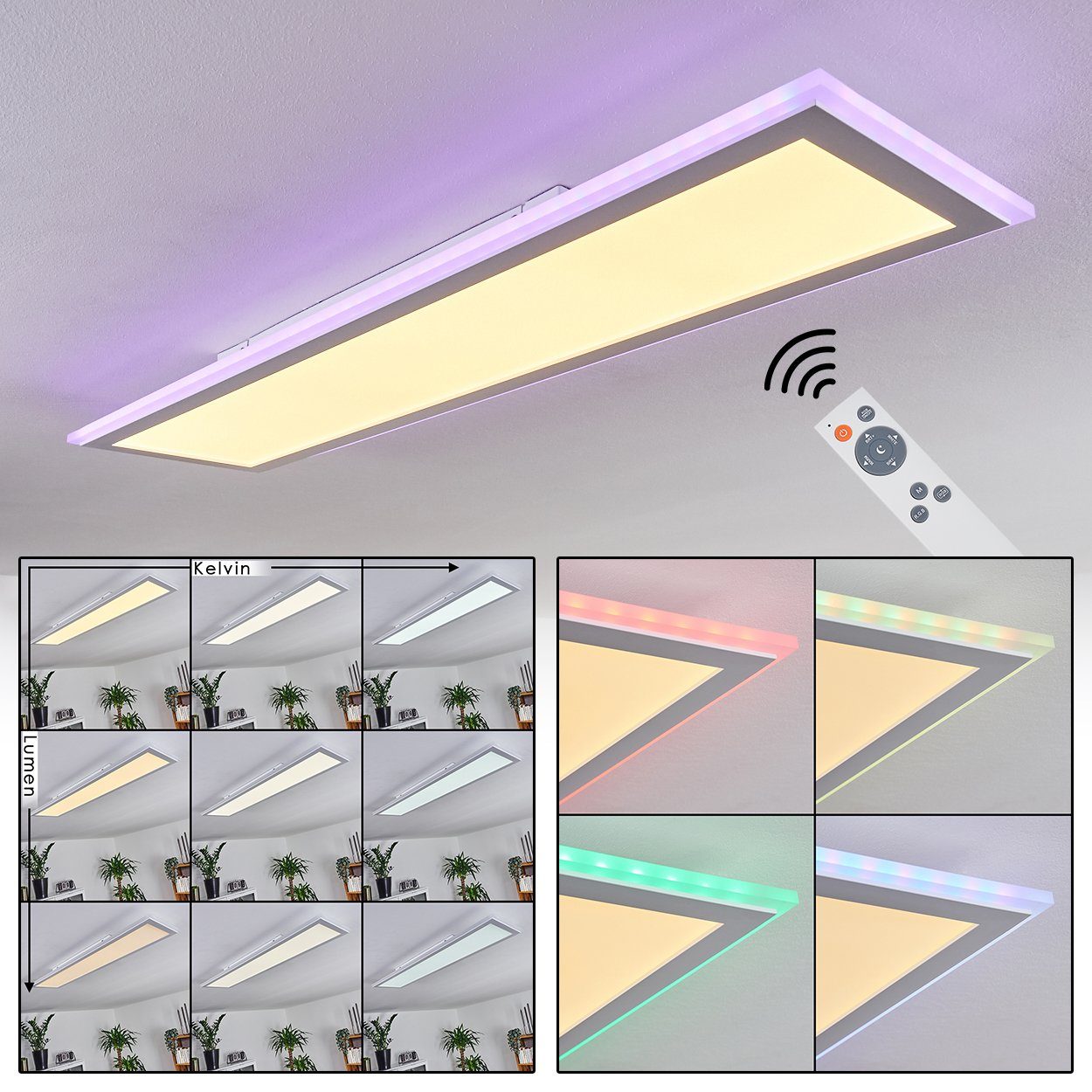 Kunststoff, Fernbedienung, LED, hofstein und aus Panel max. weiß, Deckenpanel Kelvin, Lumen CCT Metall, 2700-6500 Farbwechsler mit Panel »Vasto« dimmbares 4000 LED