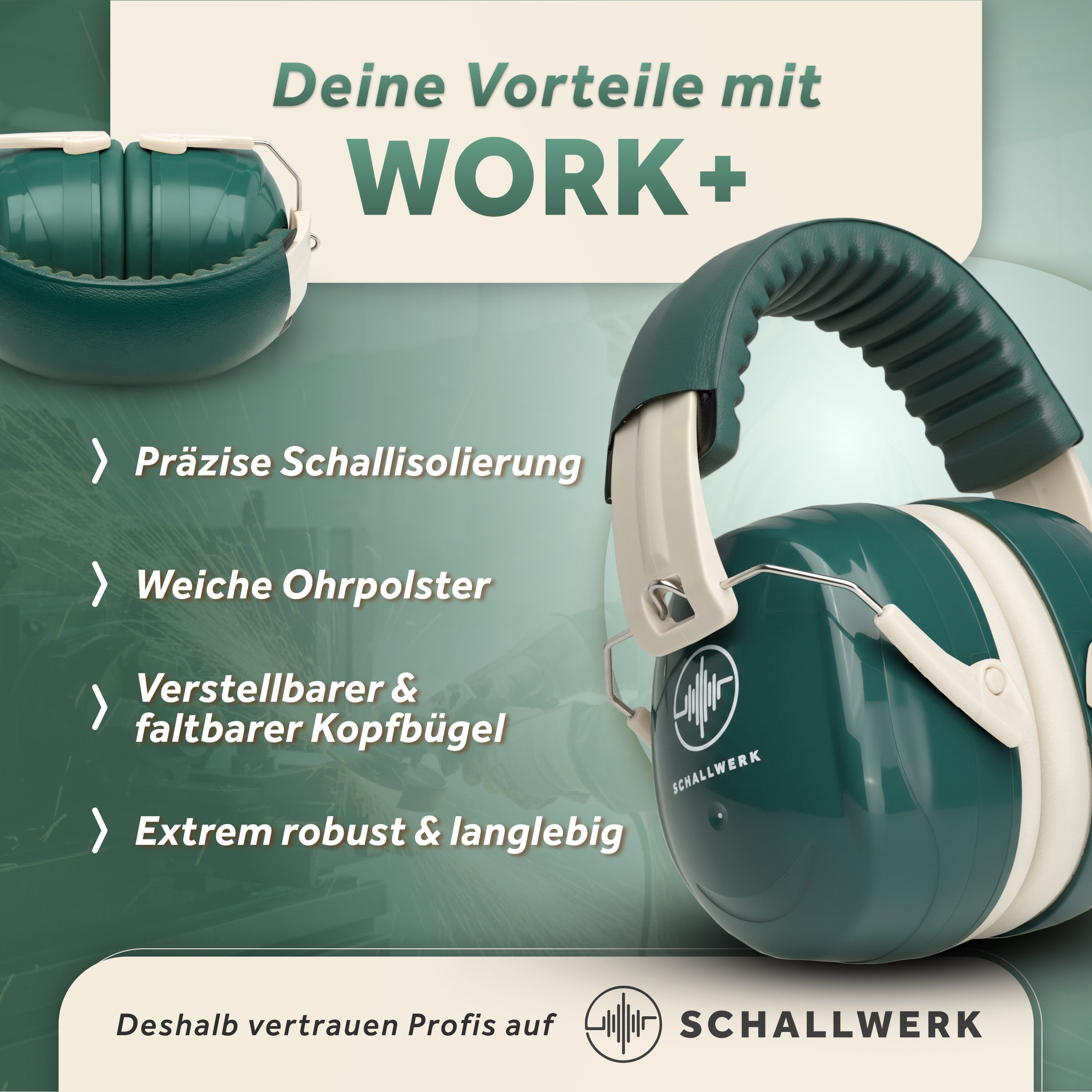 Schallwerk Kapselgehörschutz Work+ Arbeitsgehörschutz, Lärmschutz Ohrenschützer für Erwachsene, (Ohrenschutz für Baustelle, Werkstatt & Garten, 1 St., stufenlos – Bild 5 von 5