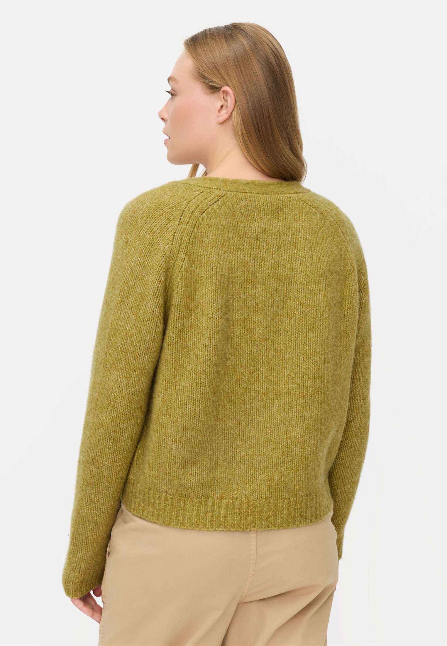 camel active Cardigan mit Raglanärmeln und Knopfverschluss Langarm Markenlabel
