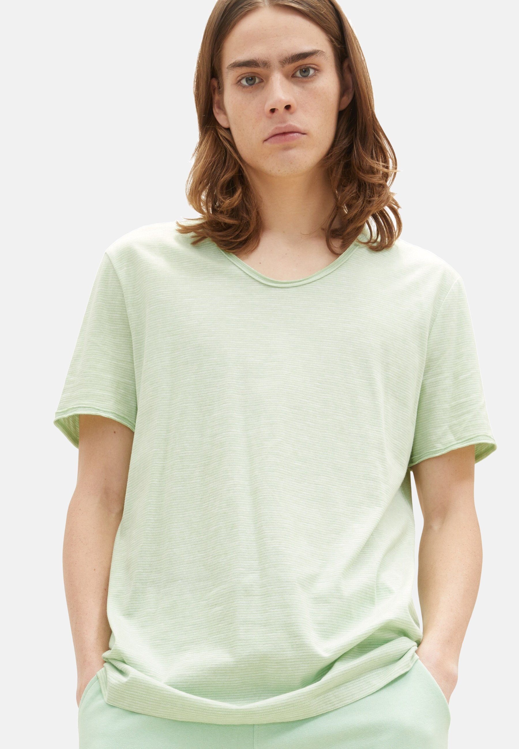 (1-tlg) Kurzarmshirt grün T-Shirt T-Shirt TOM gestreift TAILOR