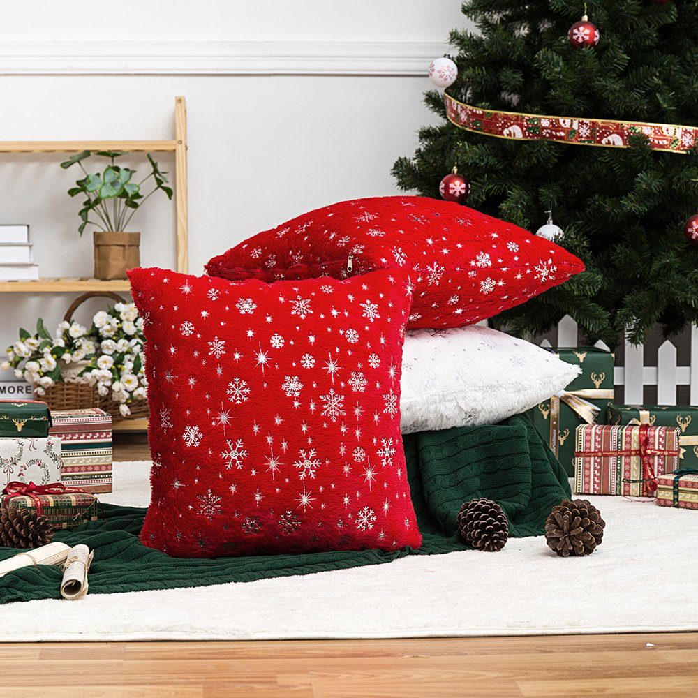 Kissenbezug Weihnachten Kissenhüllen 45X45cm, 1/2/4er Set Kissenbezüge Schneeflocke