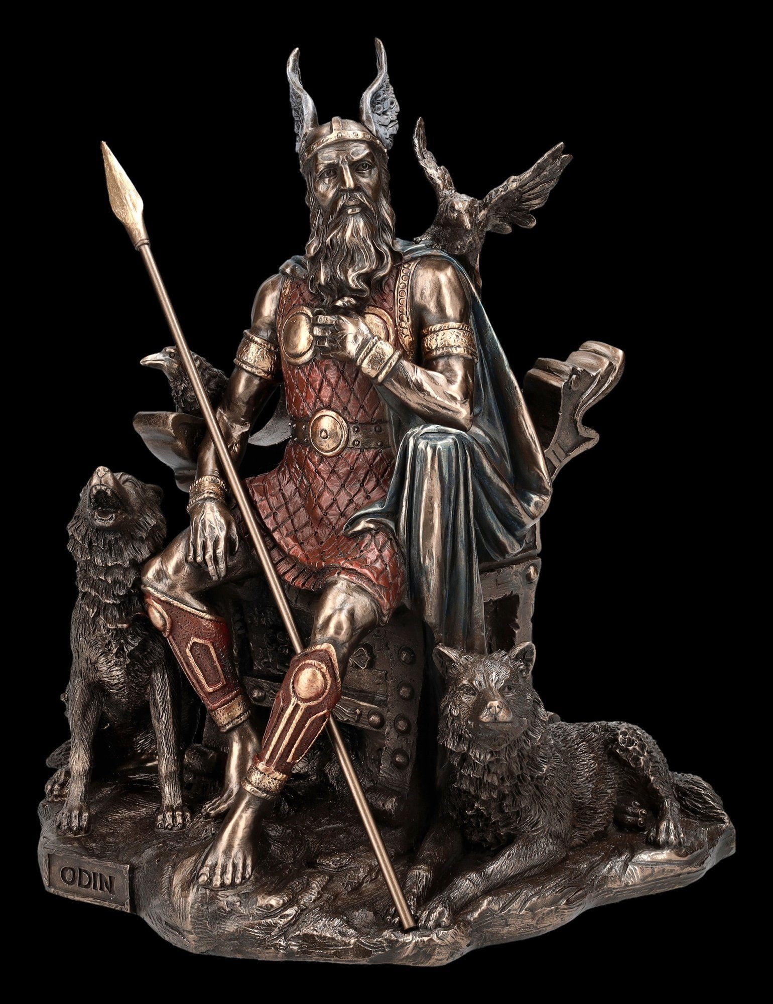 Götterdeko Odin auf Dekofigur Wölfen GmbH Veronese Rabe Myhtologie und Figuren Dekofigur mit Thron Shop - Figur