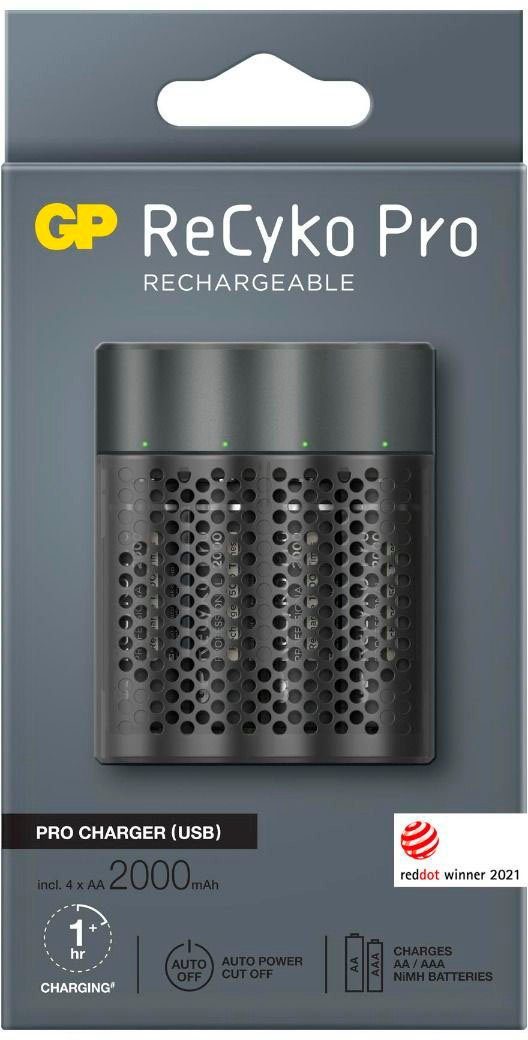 Pro ReCyko 2.000mAh) 4 Steckplätzen GP P461 (mit Batteries für GP NiMH-Batterien (AA 4 USB-Ladegerät