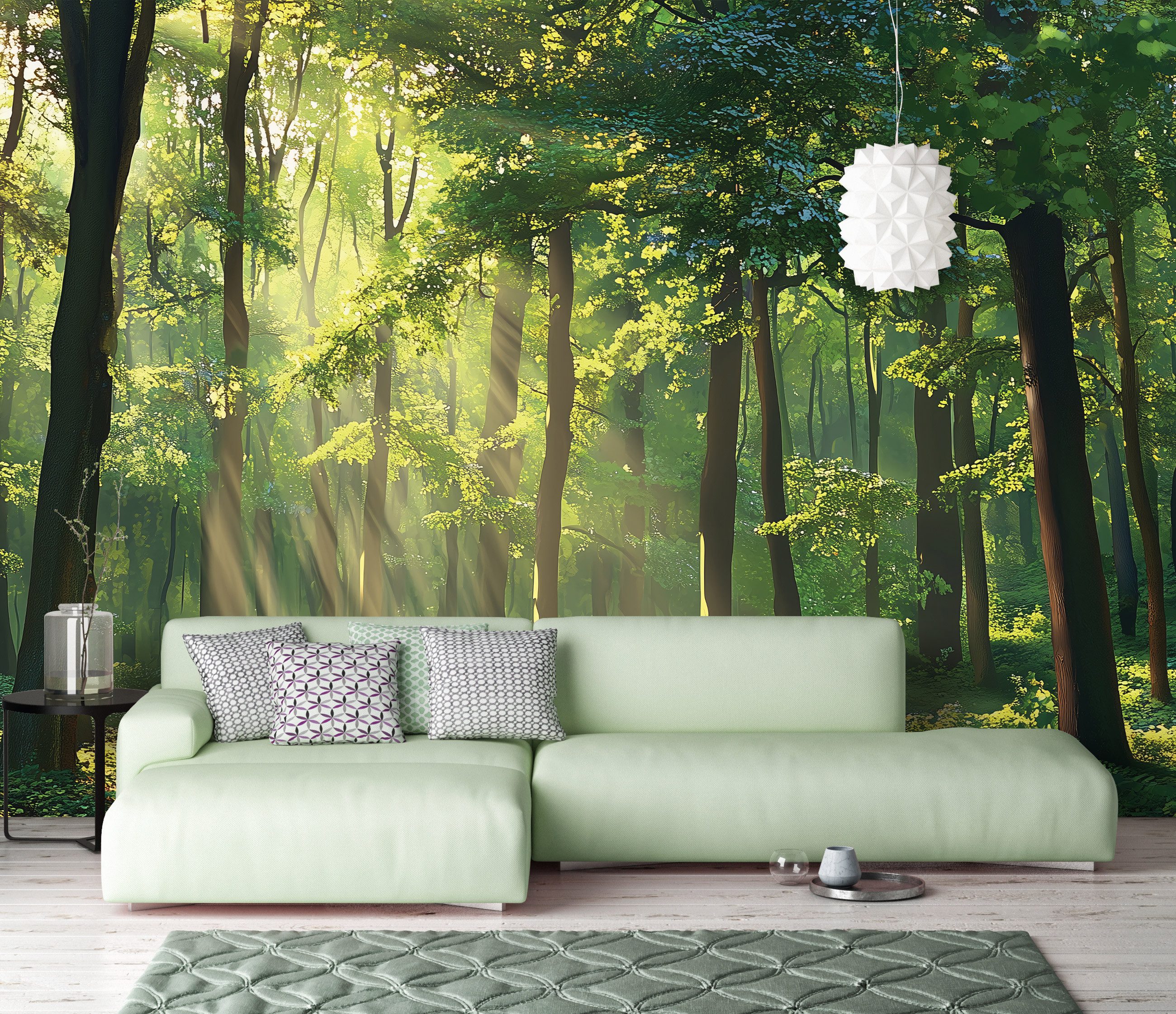 Wallarena Fototapete Vlies Wald Bäume Natur Grün Schlafzimmer, Wohnzimmer 300x210 cm, glatt, 300 x 210 cm