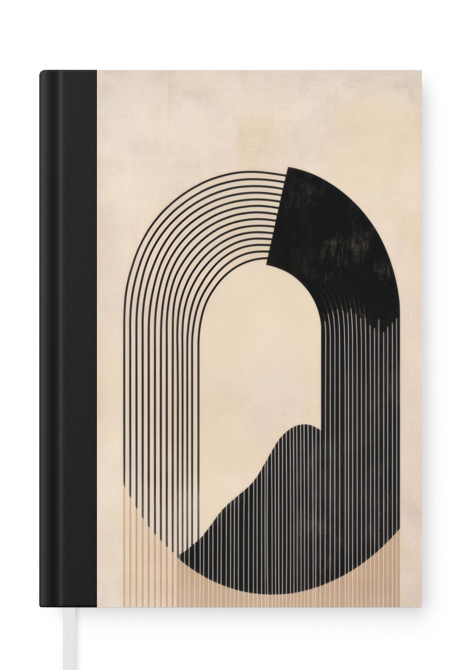 MuchoWow Notizbuch Grafisches geschwungenes Muster - Beige, Notebook, Notizblock a5, Tagebuch, Journal Liniert