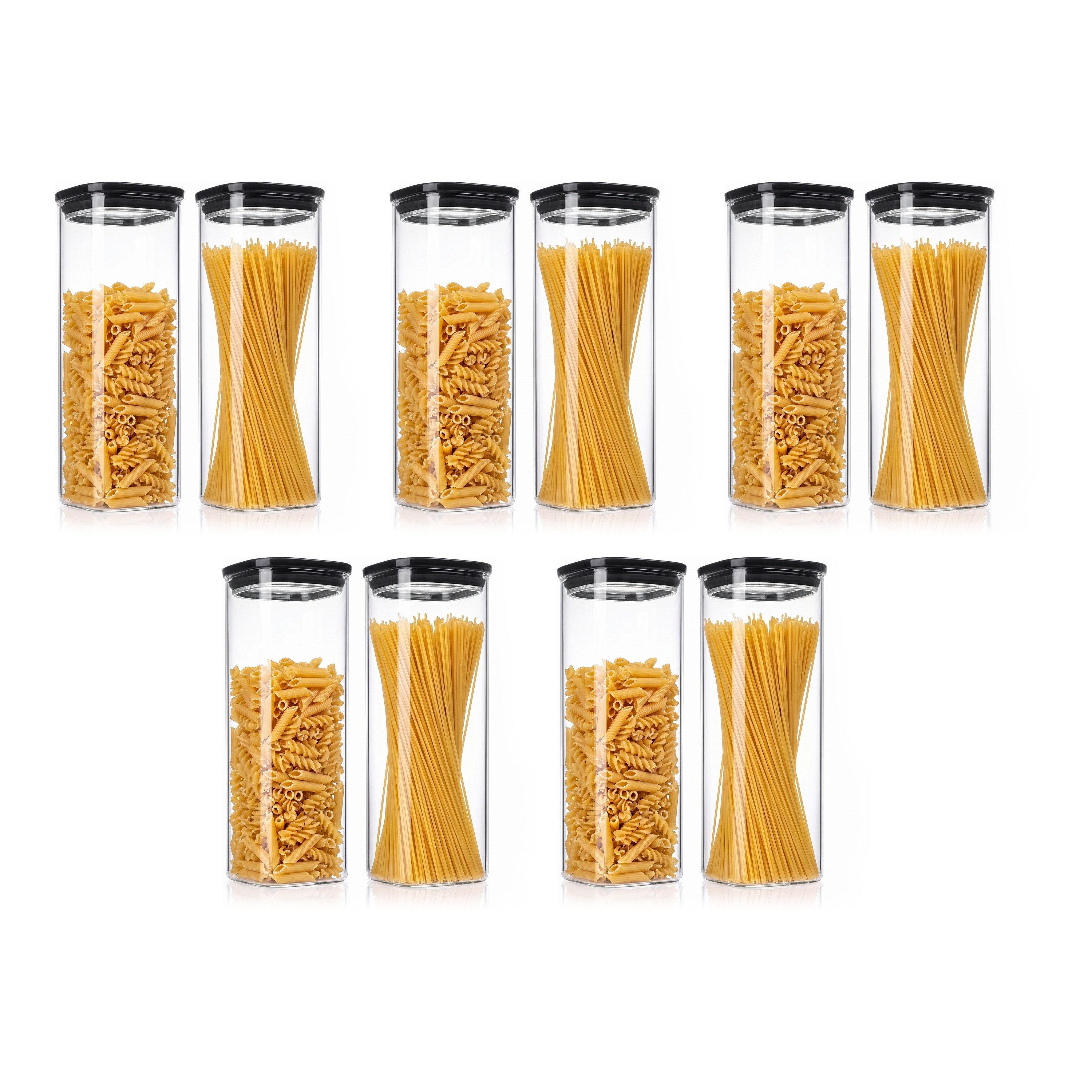 Arendo Vorratsglas eckig mit Glasdeckel und Silikondichtung, luftdicht, Borosilikatglas, (Packung, 10-tlg., 10 x 2350 ml), Glas gefrier-, mikrowellen- & spülmaschinenfest, -40 bis +400 °C