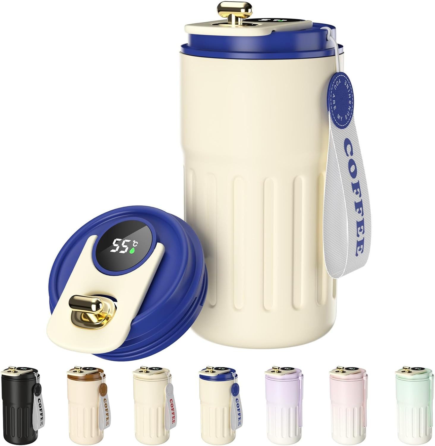 EXTSUD Thermobecher 410ml 316 Edelstahl Kaffeebecher, Digitalanzeige Thermobecher, 316-Edelstahl und Keramik, Travel Coffee Mug, Isolierter auslaufsicher Termokaffeebecher