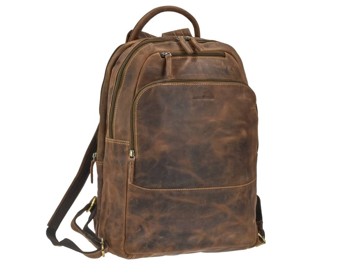 Greenburry Notebookrucksack "Vintage" Leder Rucksack 33x43cm antikbraun, Rucksack, Freizeitrucksack, Business mit Notebookfach