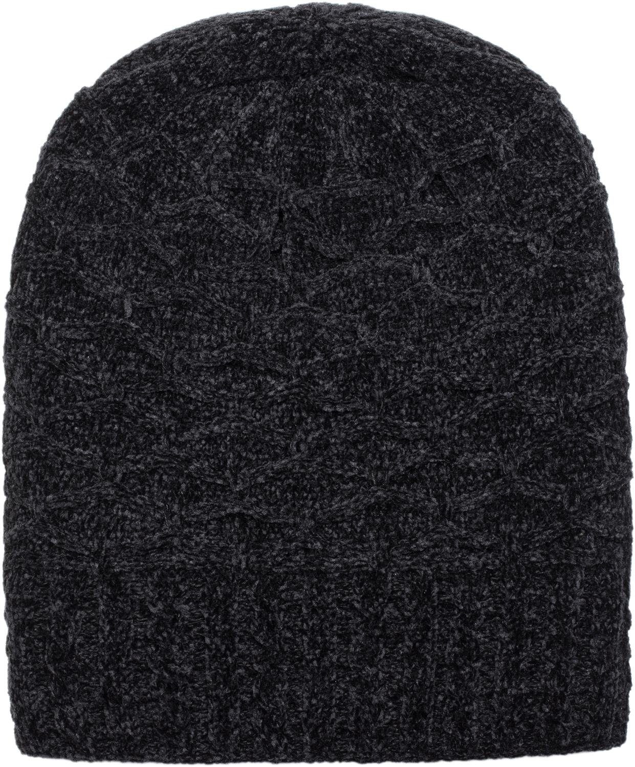 Strickmütze Waben Chenille Schwarz Muster mit Mütze Beanie (1-St) styleBREAKER