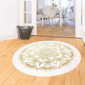 Teppich Vinyl Wohnzimmer Schlafzimmer Flur Küche Mandala modern, Bilderdepot24, rund - gold glatt, nass wischbar (Küche, Tierhaare) - Saugroboter & Bodenheizung geeignet