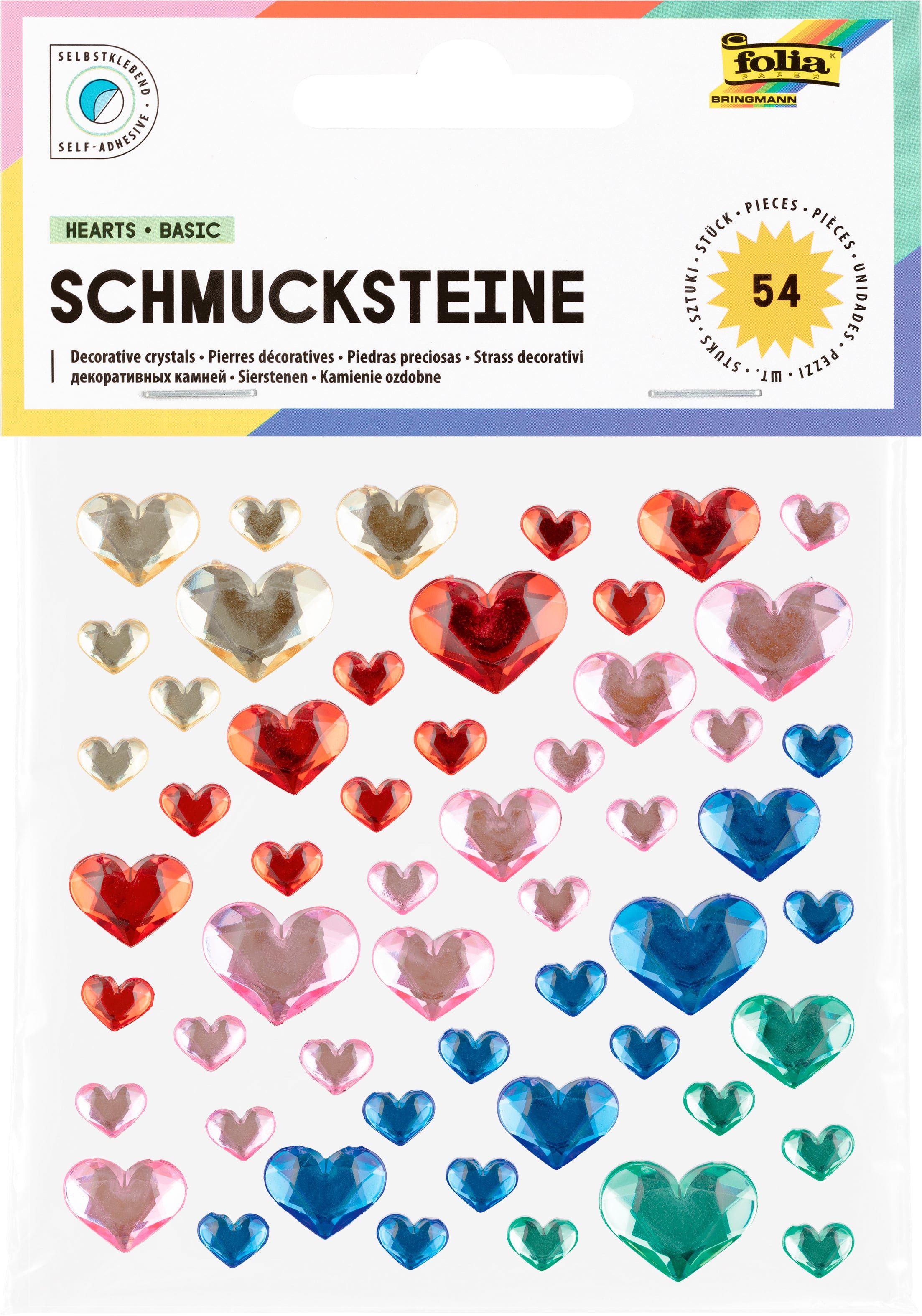 Folia Bastelperlen Herz-Schmucksteine, selbstklebend, 54 Stück