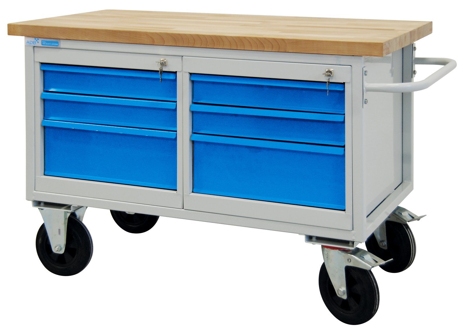 PROREGAL® Werkbank Mobile Werkbank Rhino mit 6 Schubladen, HxBxT 83x130x60cm, Grau/Blau Lichtblau