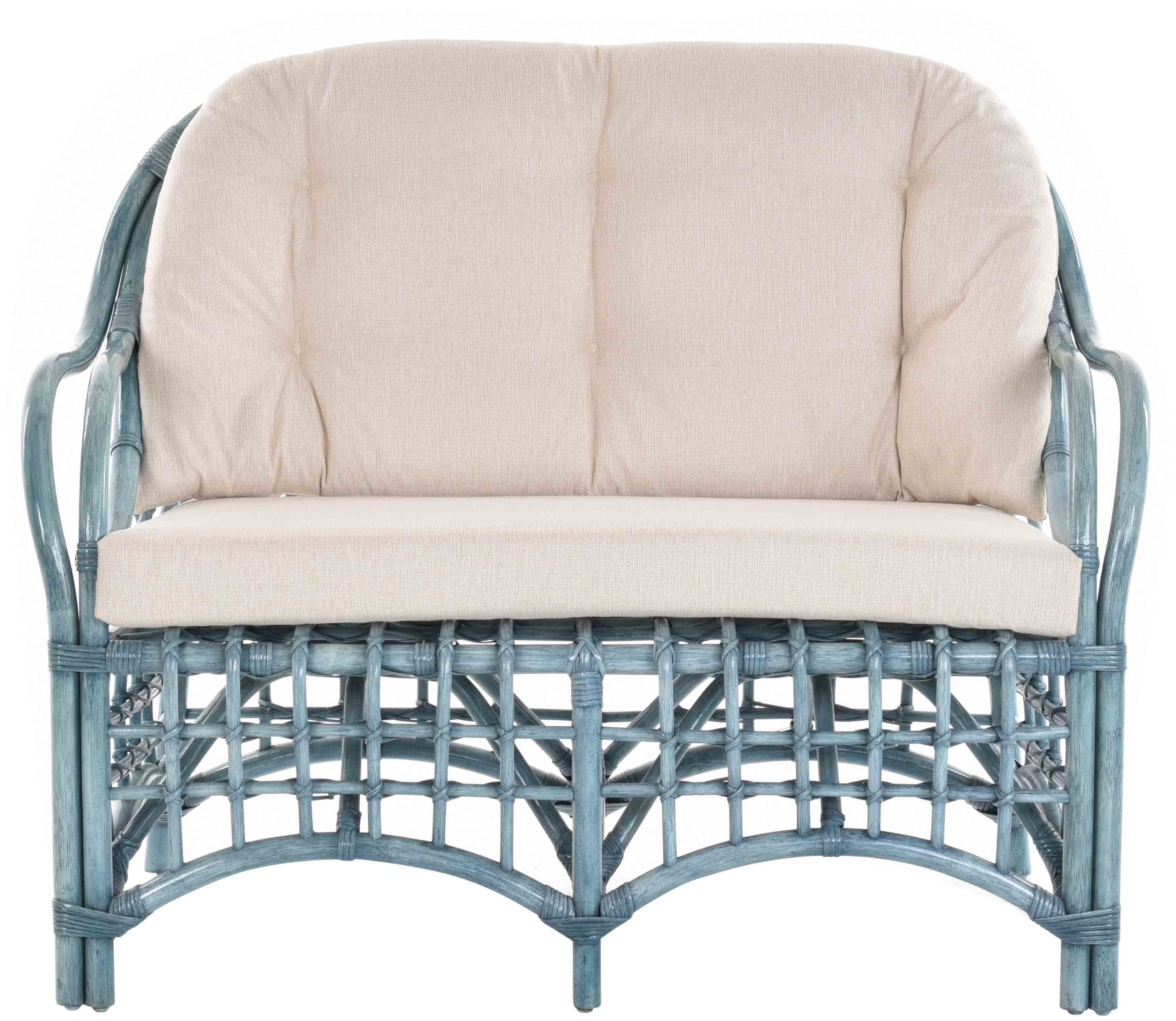 gestäbt Wintergarten Blau Rattansofa Loungesofa Home Rattanmöbel Couch Natur Krines Rattan 2-Sitzer-Sofa