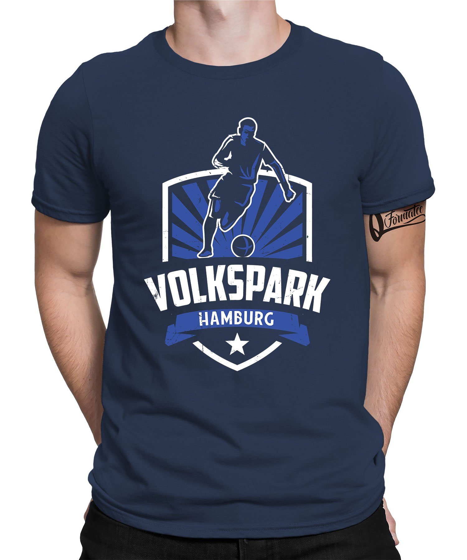 Quattro Formatee Kurzarmshirt Volkspark (1-tlg) Navy T-Shirt Hamburg Hafen Fußball Herren Blau 