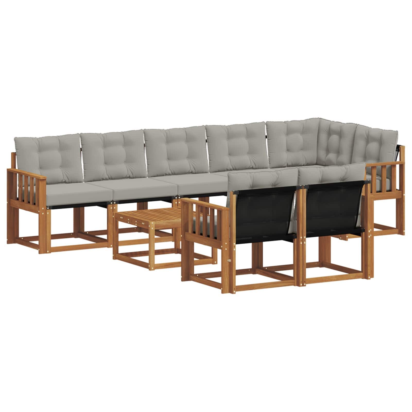 vidaXL Gartenlounge-Set Outdoor-Sofagarnitur mit Kissen 9 pcs Natürlich und Hellgrau, (9-tlg)
