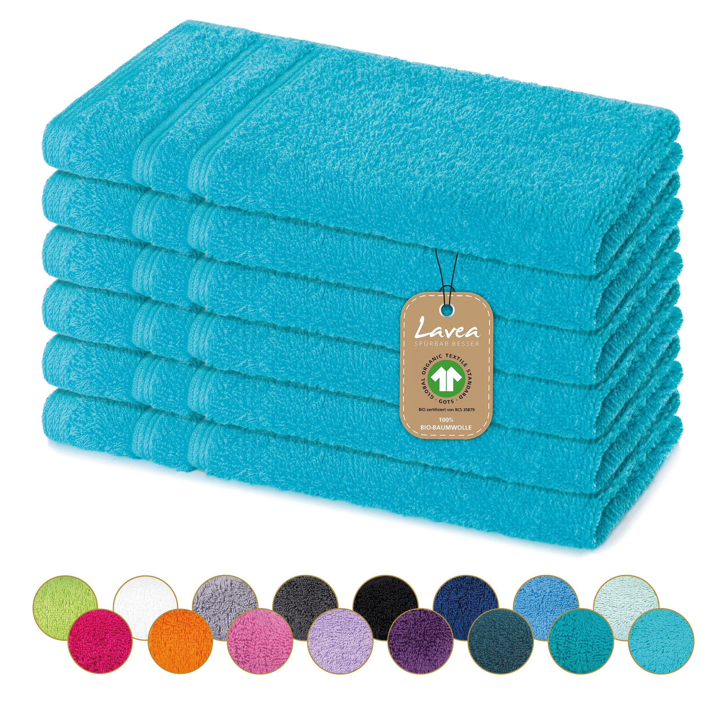 Lavea Gästehandtuch Bali Gästetücher 30x50 cm, Weiches Bio-Baumwollfrottee (Set, 6-St), pflegeleicht, GOTS-zertifiziert, extra saugstark mit 500g/m²