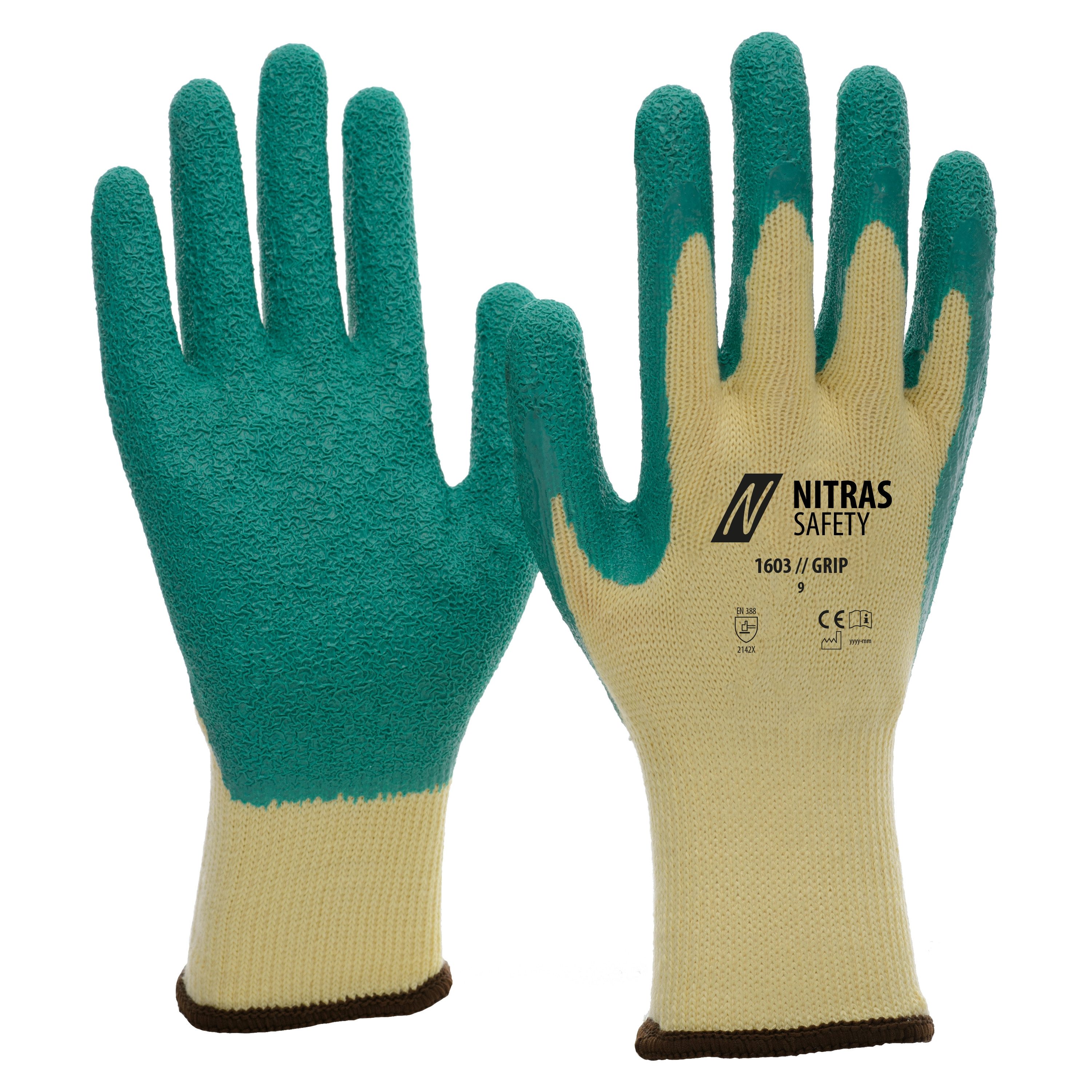 Nitras Arbeitshandschuhe Schutzhandschuhe Nitras GRIP 1603, (12 Stück), verschiedene Größen (Packung, 12-St)