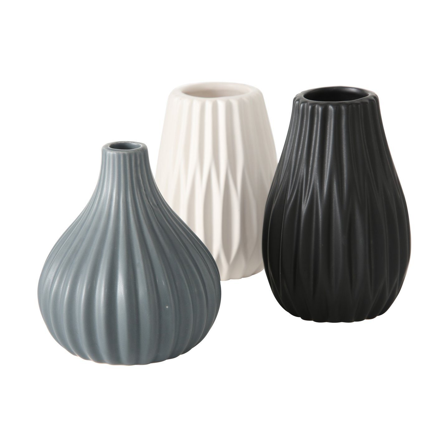 Dekovase Blumenvase aus Keramik im 3er Set Mattes Design - Schwarz Weiß Grau