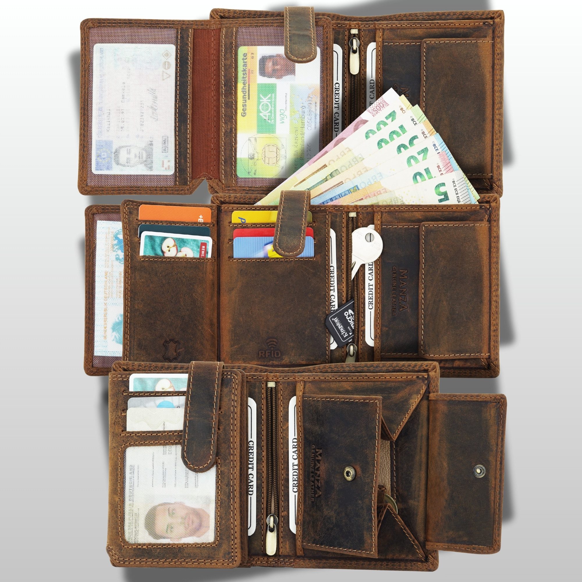 Manza Geldbörse Geldbörse Herren Braun mit RFID Schutz, Geheimfach und Gesc günstig online kaufen