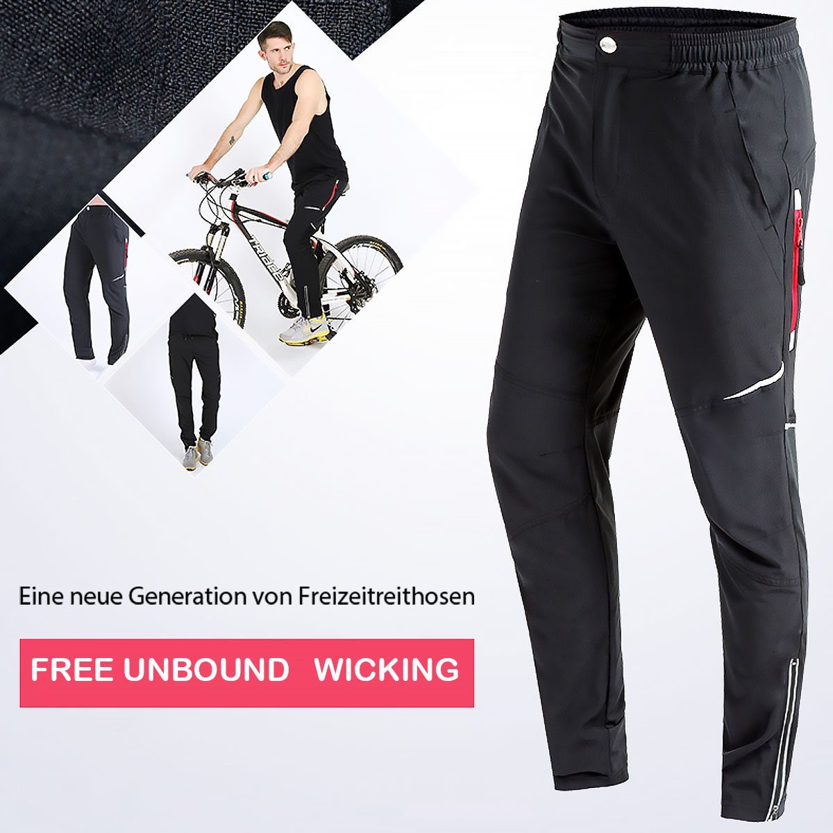 MidGard Radhose Funktionshose winddicht & atmungsaktiv Laufhose Jogging-Hose Radhose Elastikbund mit Tunnelzug