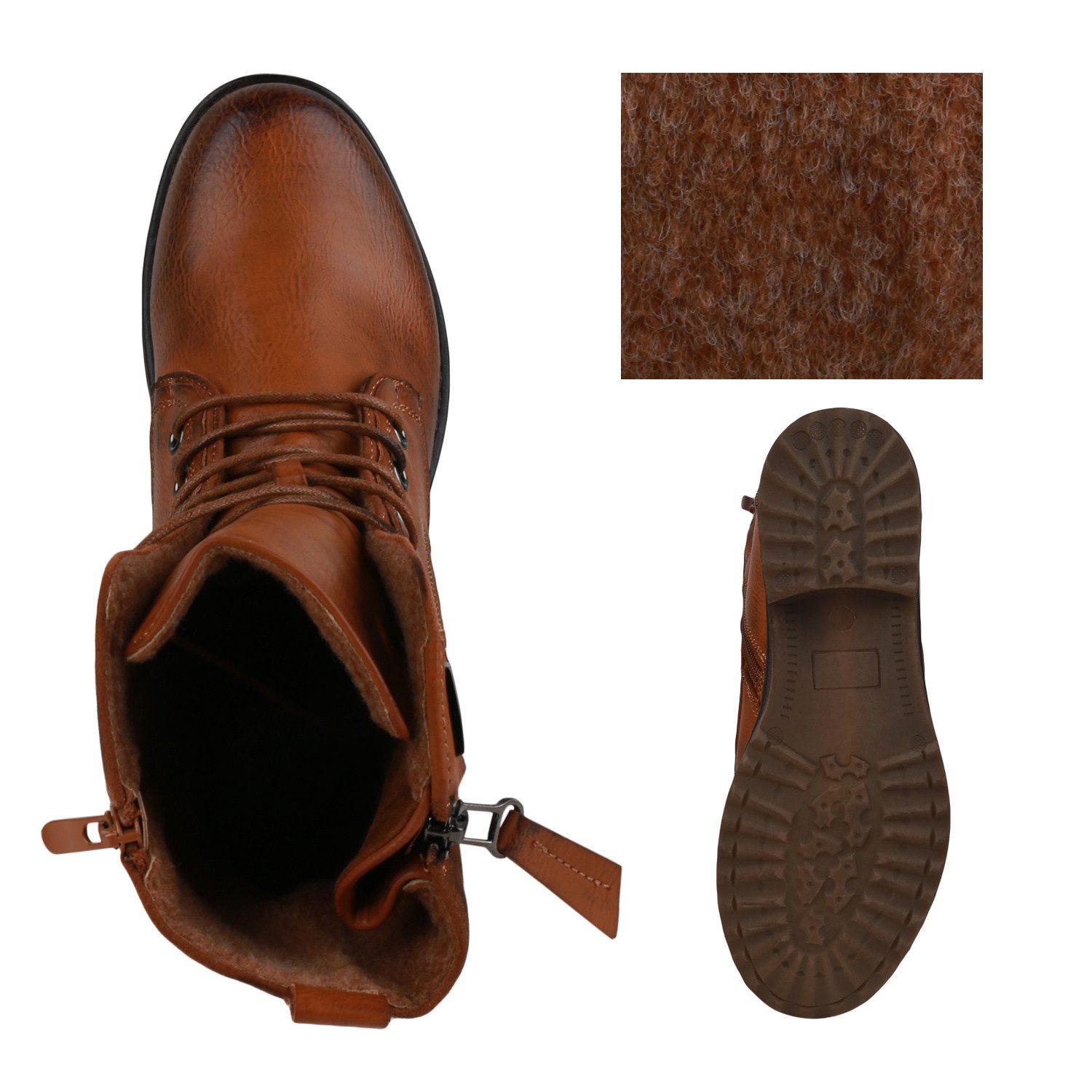 VAN HILL 835417 Schnürstiefelette Damen Schnürstiefeletten Leicht Gefüttert Blockabsatz Stiefeletten