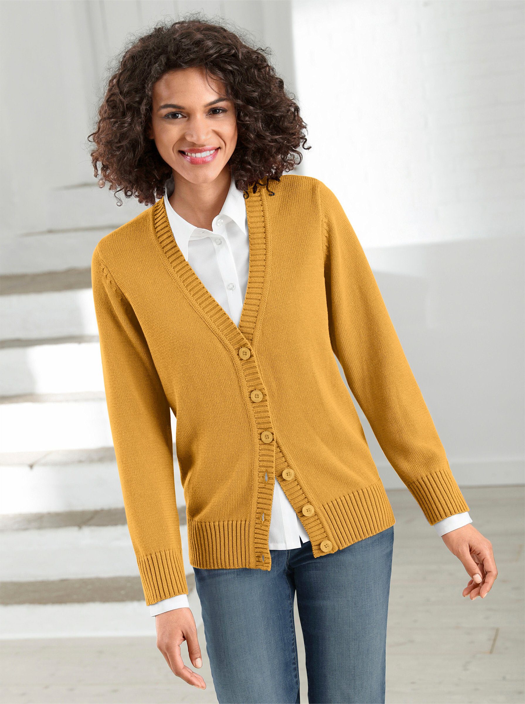 Witt Strickjacke Strickjacke Langarm Materialmix