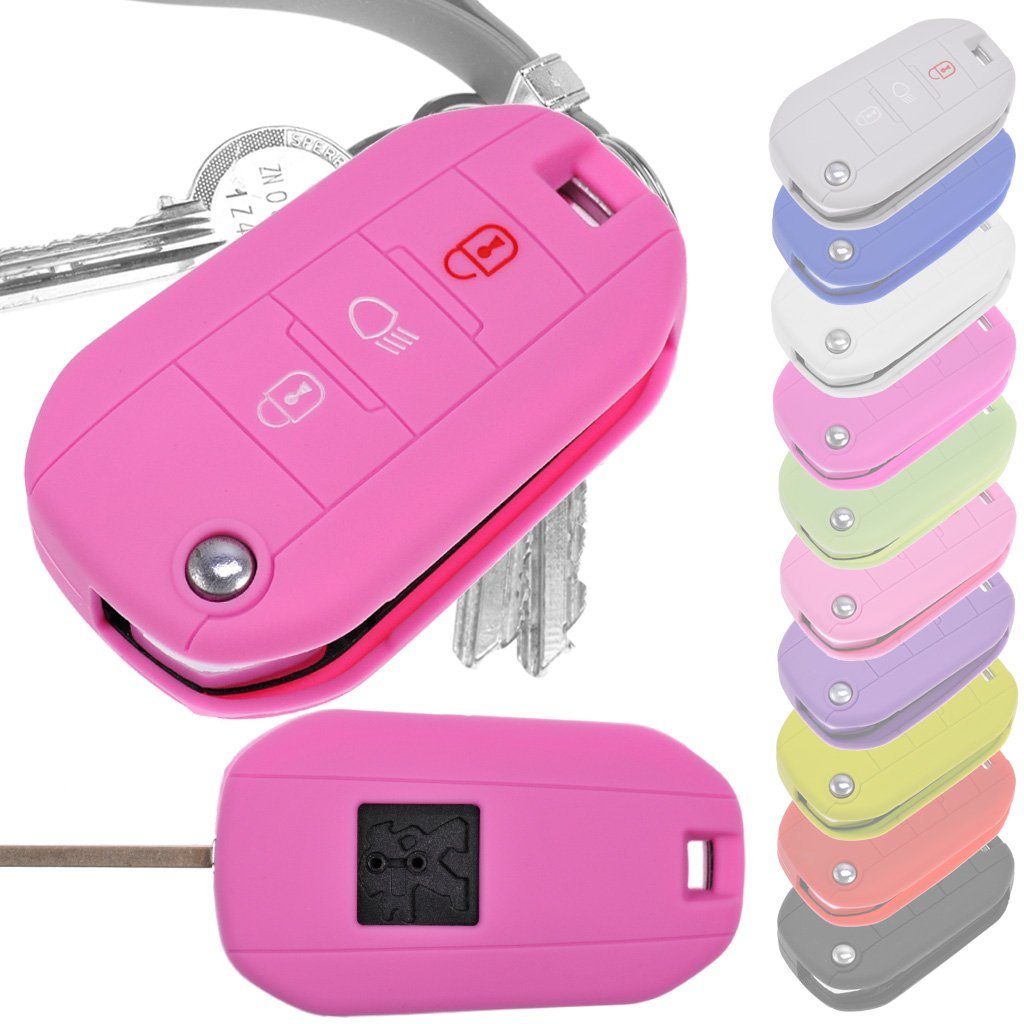 Schutzhülle für Softcase Expert 2008 Peugeot Spacetourer Citroen 301 308 Rosa, Schlüsseltasche 208 C3 C4 mt-key 5008 Autoschlüssel 508 Silikon