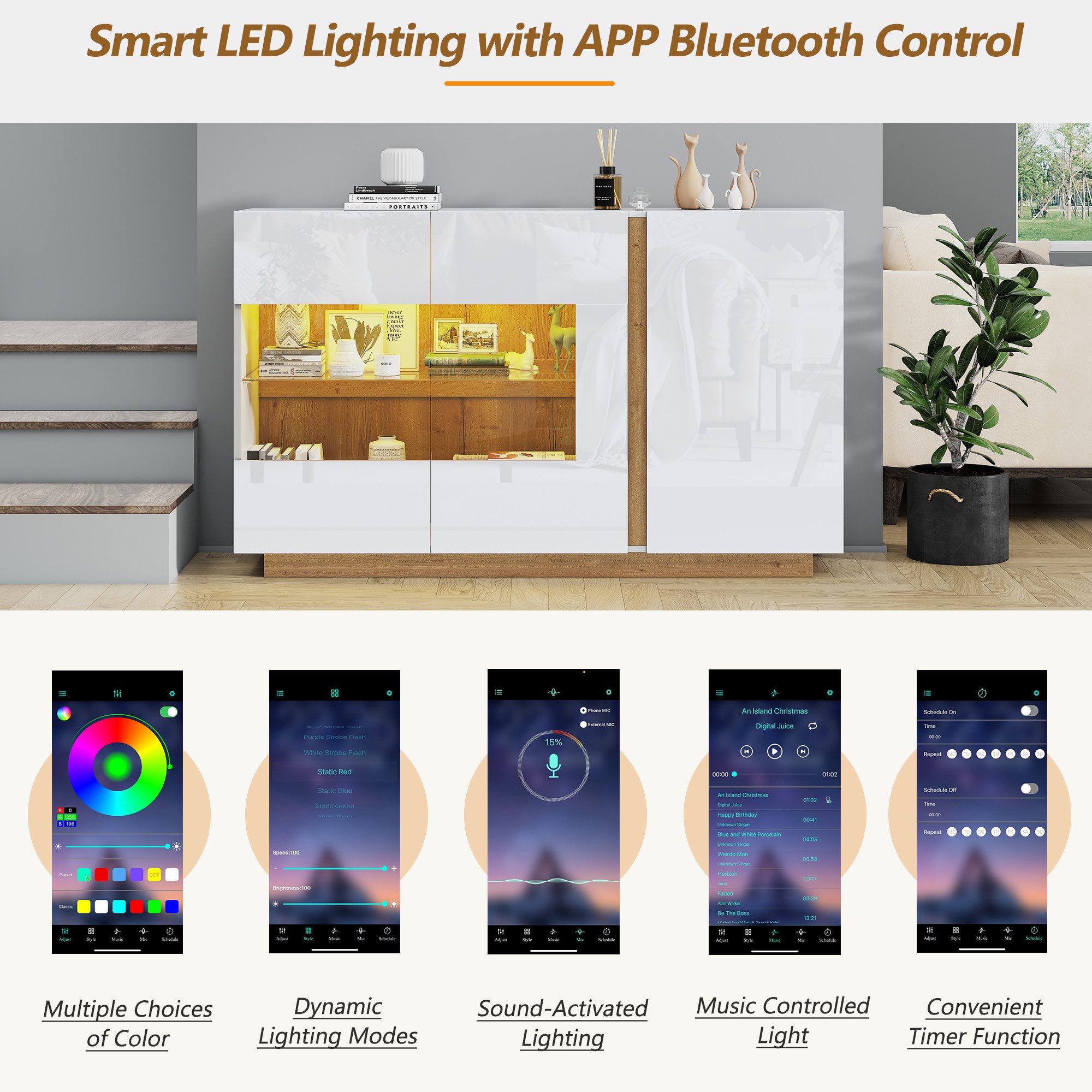 Merax Sideboard Hochglanz Kommode mit LED und Glastür (Modernes Design für günstig online kaufen