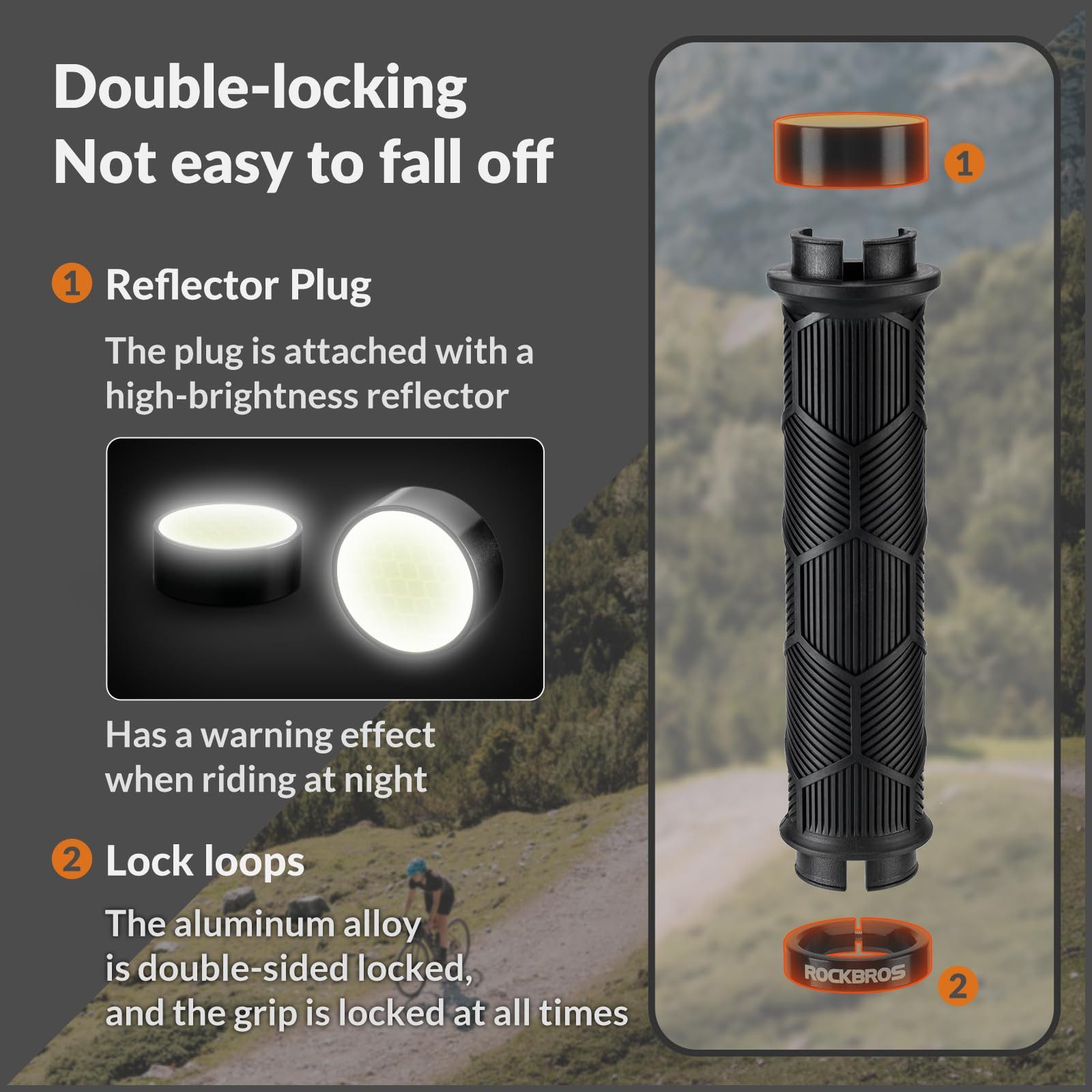 ROCKBROS Fahrradlenkergriff Gummi Lenkergriffe Aluminium Lock-On Design (für 22,2mm Lenke), mit Reflektierend