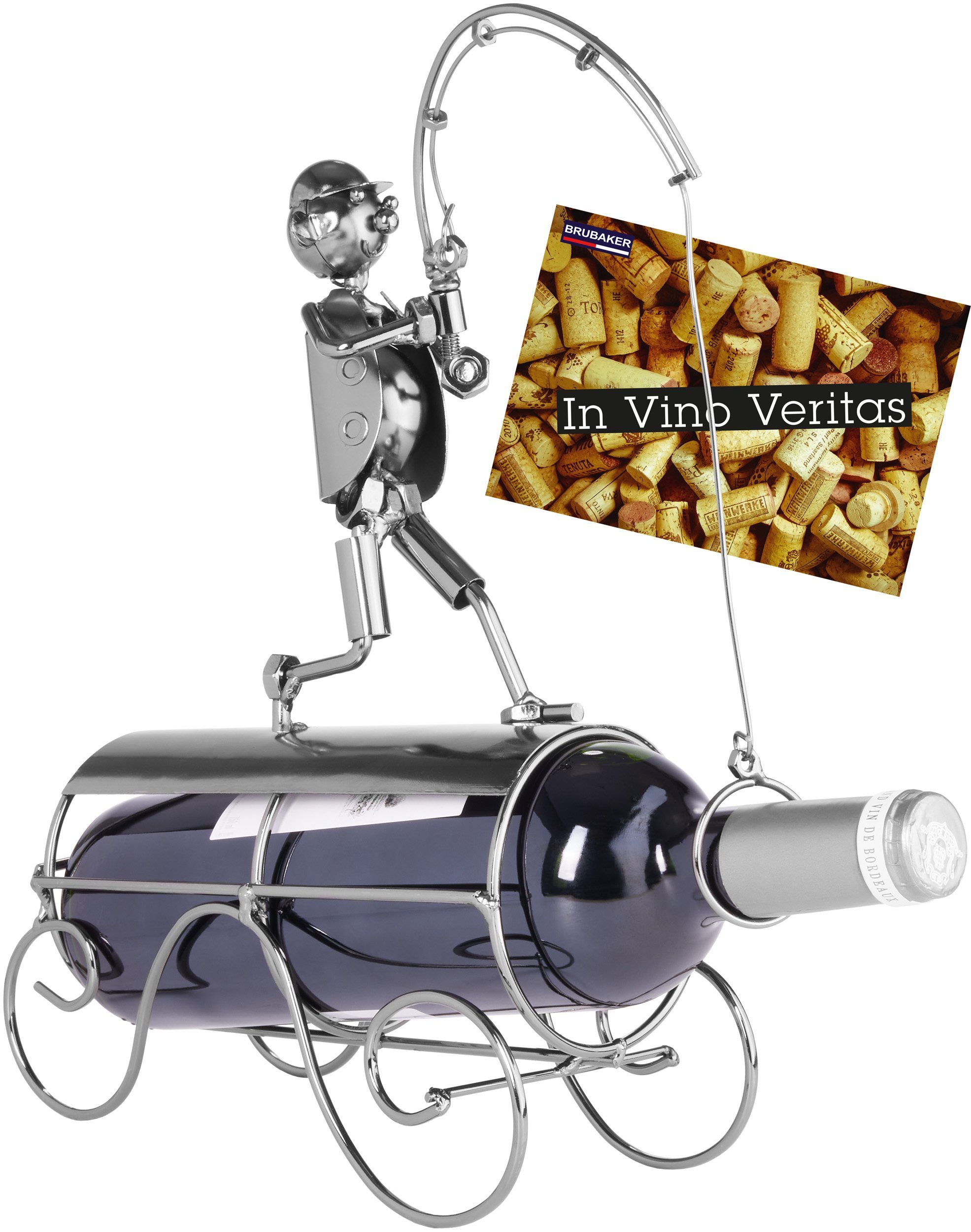 BRUBAKER Weinflaschenhalter Angler mit Fangnetz, (inklusive Grußkarte), Met günstig online kaufen