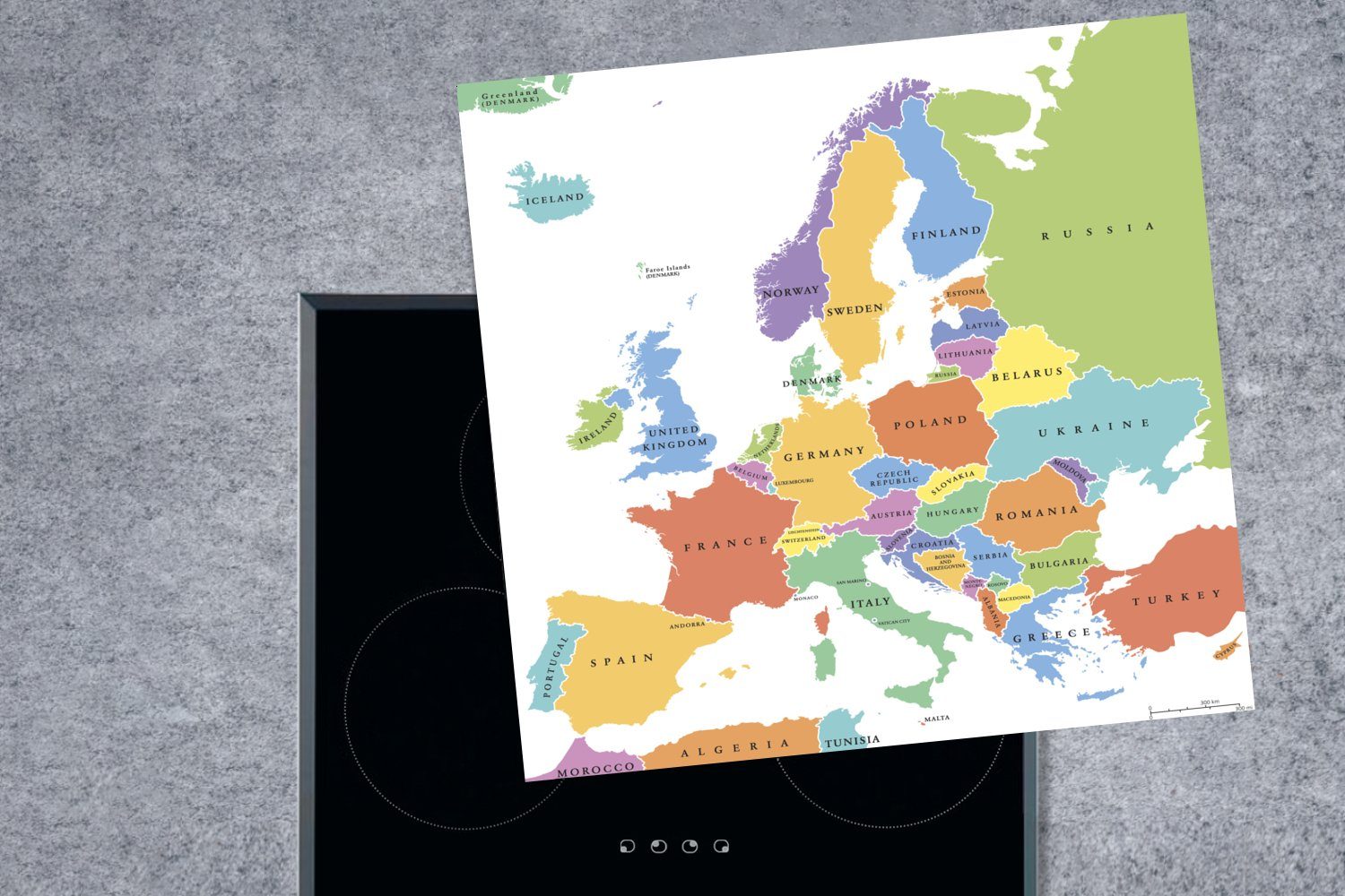 für Karte Europa Vinyl, Einfach, - MuchoWow tlg), - 78x78 Arbeitsplatte (1 Herdblende-/Abdeckplatte Ceranfeldabdeckung, küche cm,
