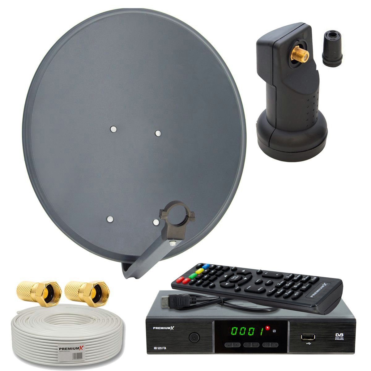 PremiumX »Satelliten-Komplettanlage 60cm Schüssel SAT Single LNB 10m  Antennenkabel HDTV Digital Satelliten Receiver HDMI-Kabel« SAT-Antenne  online kaufen | OTTO