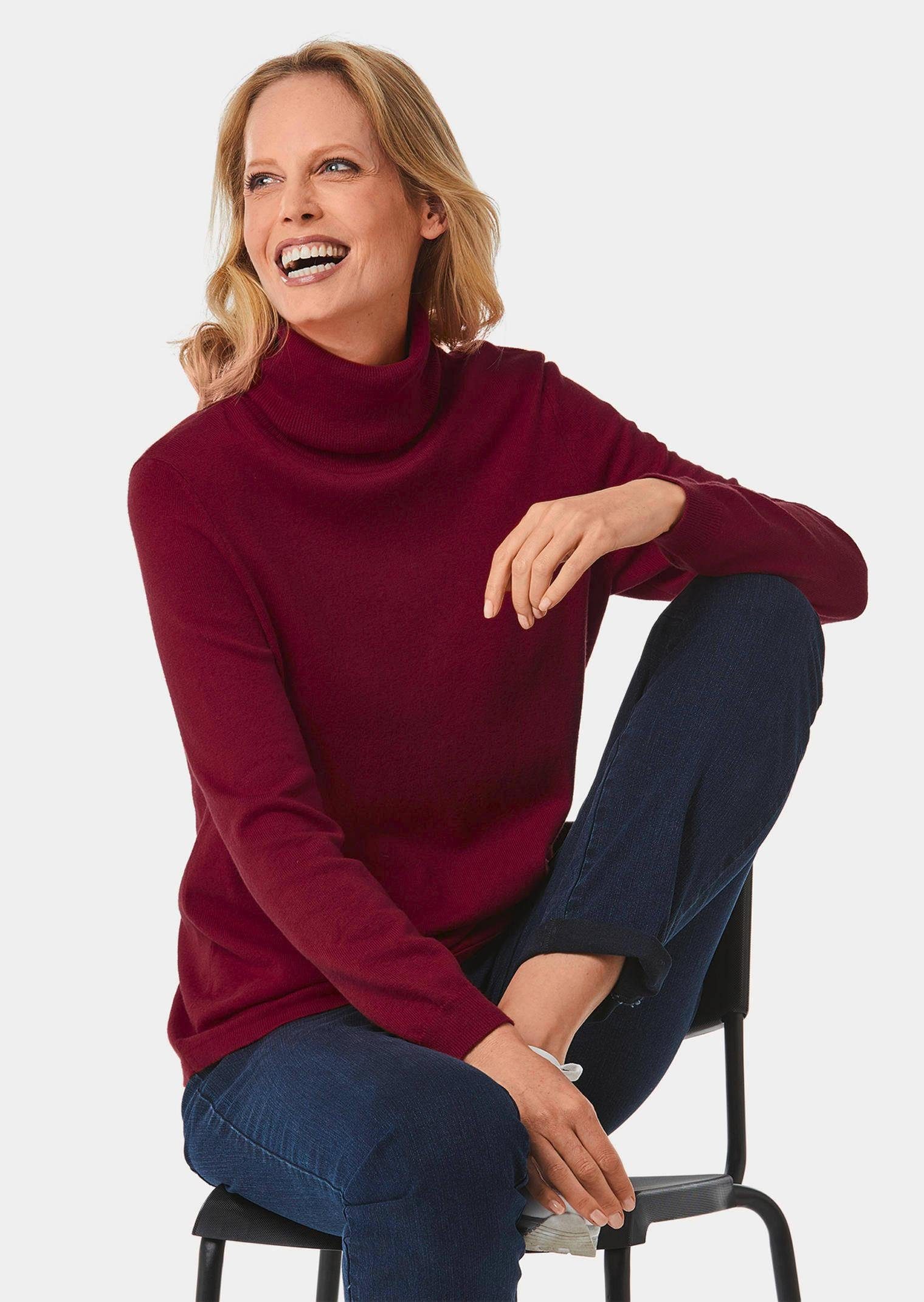 Trendiger Strickpullover GOLDNER Kurzgröße: bordeaux Rollkragenpullover